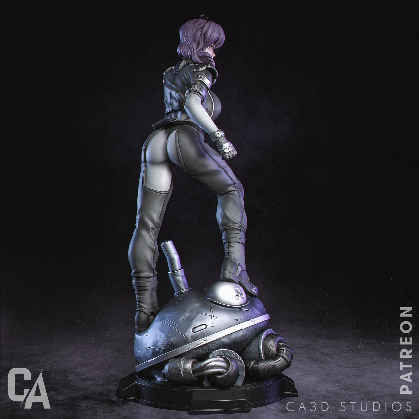 a statue of a woman standing on top of a metal object