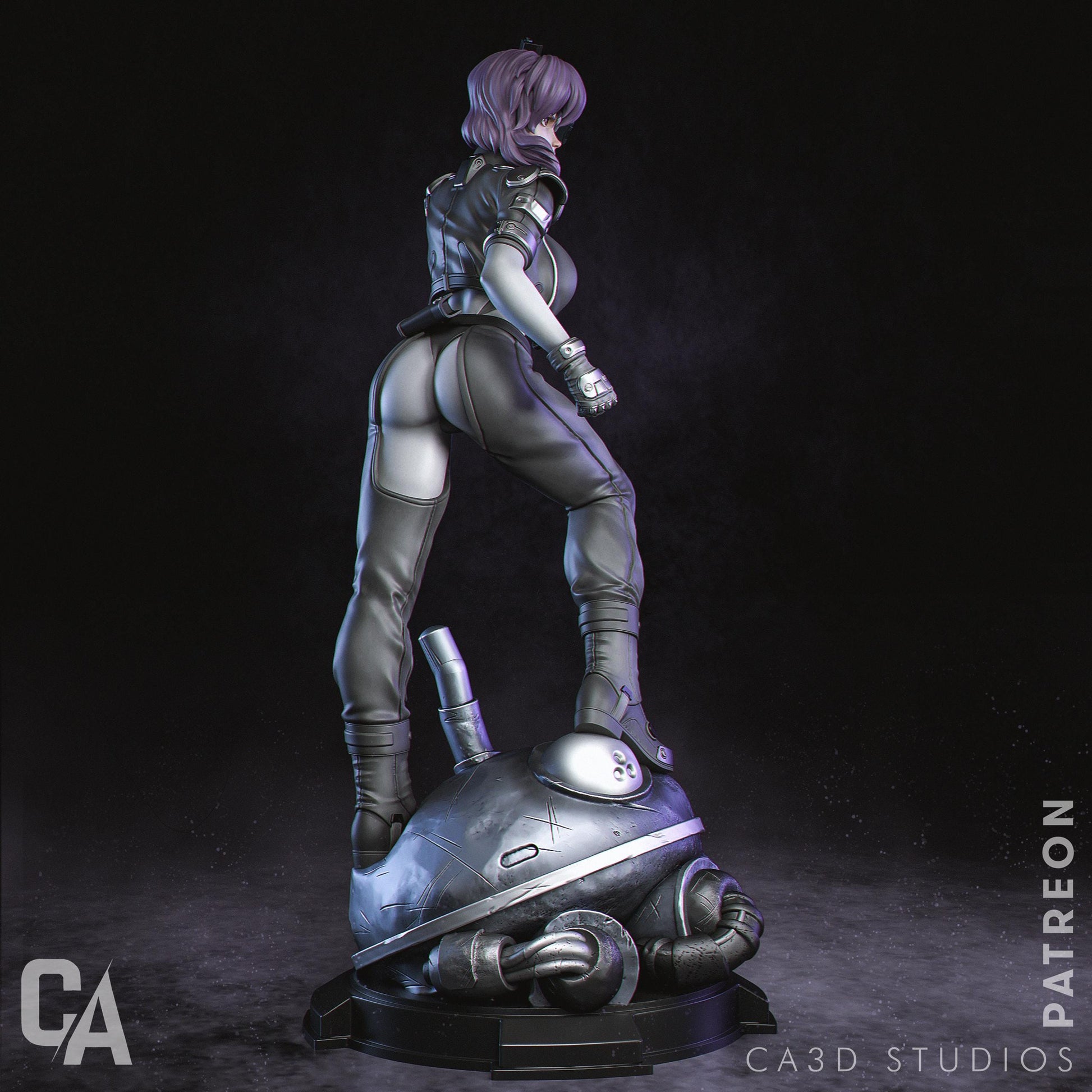 a statue of a woman standing on top of a metal object