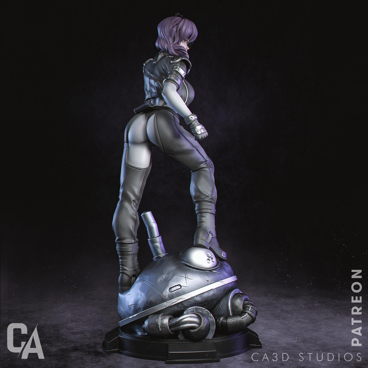a statue of a woman standing on top of a metal object