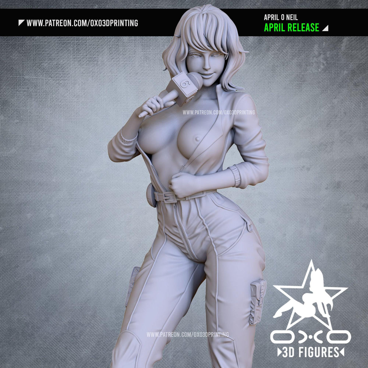 April O'Neal NSFW 3D Printed Statue – Mature Classic Reporter Resin Collectible, Made to Order for Adult Collectors