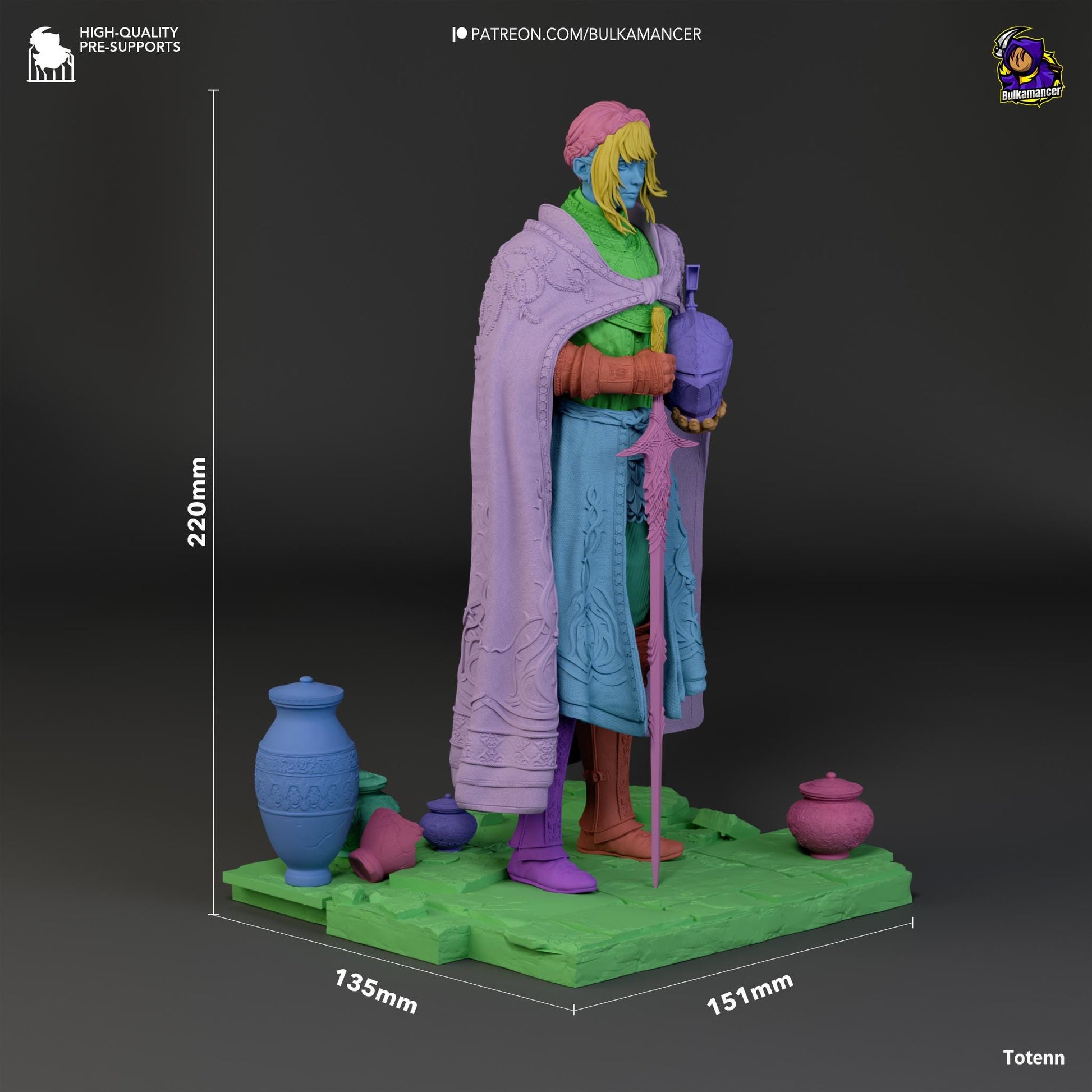 a figurine of a man with a purple robe