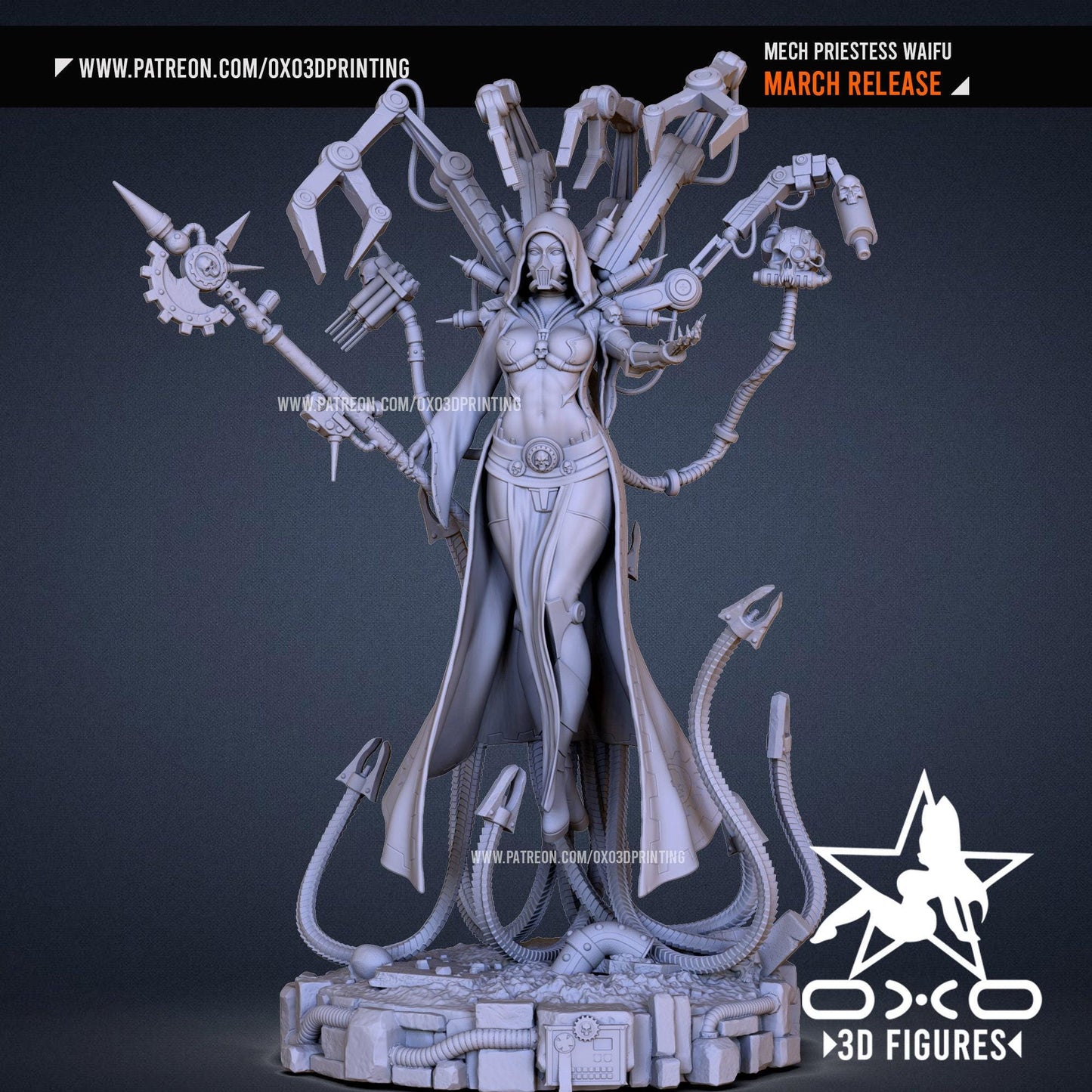 Elite Mech Priestess Waifu 3D Printed Resin Statue: Highly Detailed Collectible Figure for Sci-Fi Fans