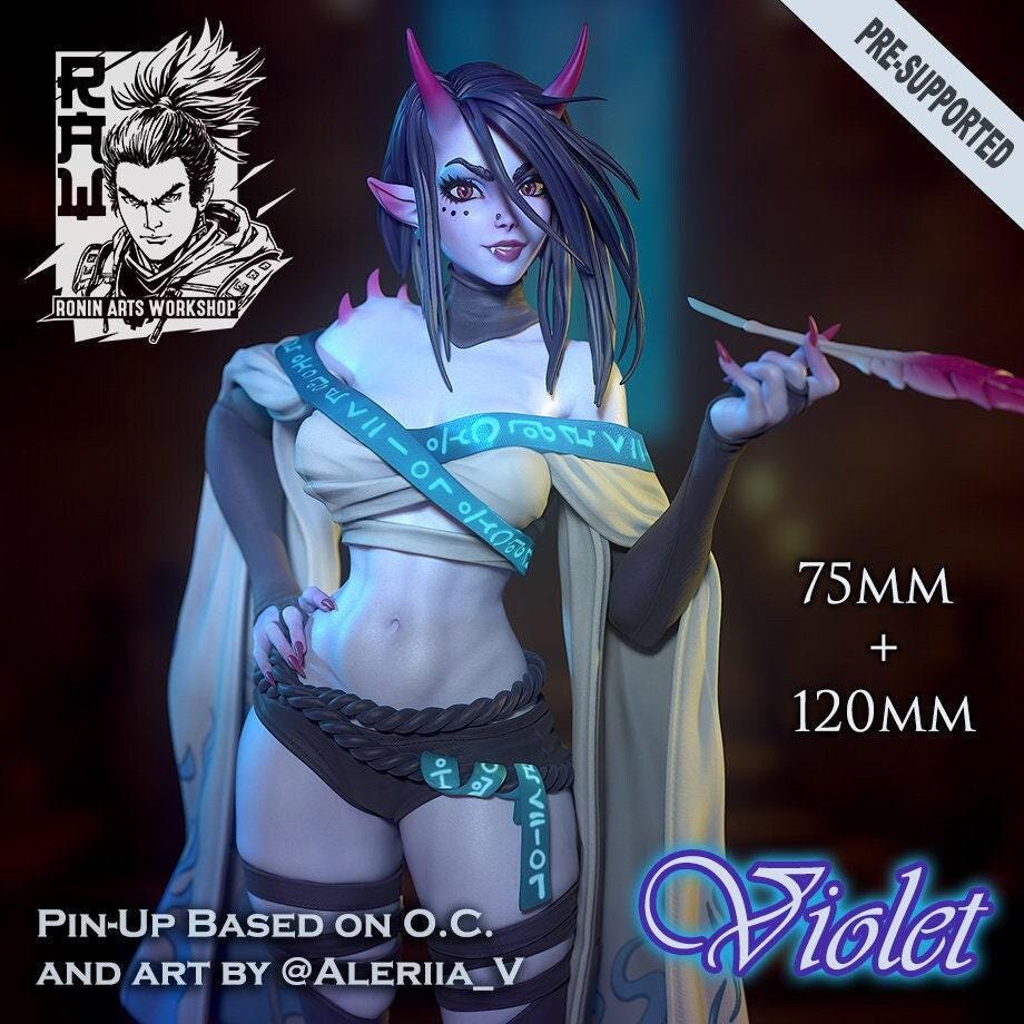 Pinup Violet NSFW 3D Printed Statue – Mature Fantasy Pin-Up Resin Collectible, Made to Order for Adult Collectors & Fans