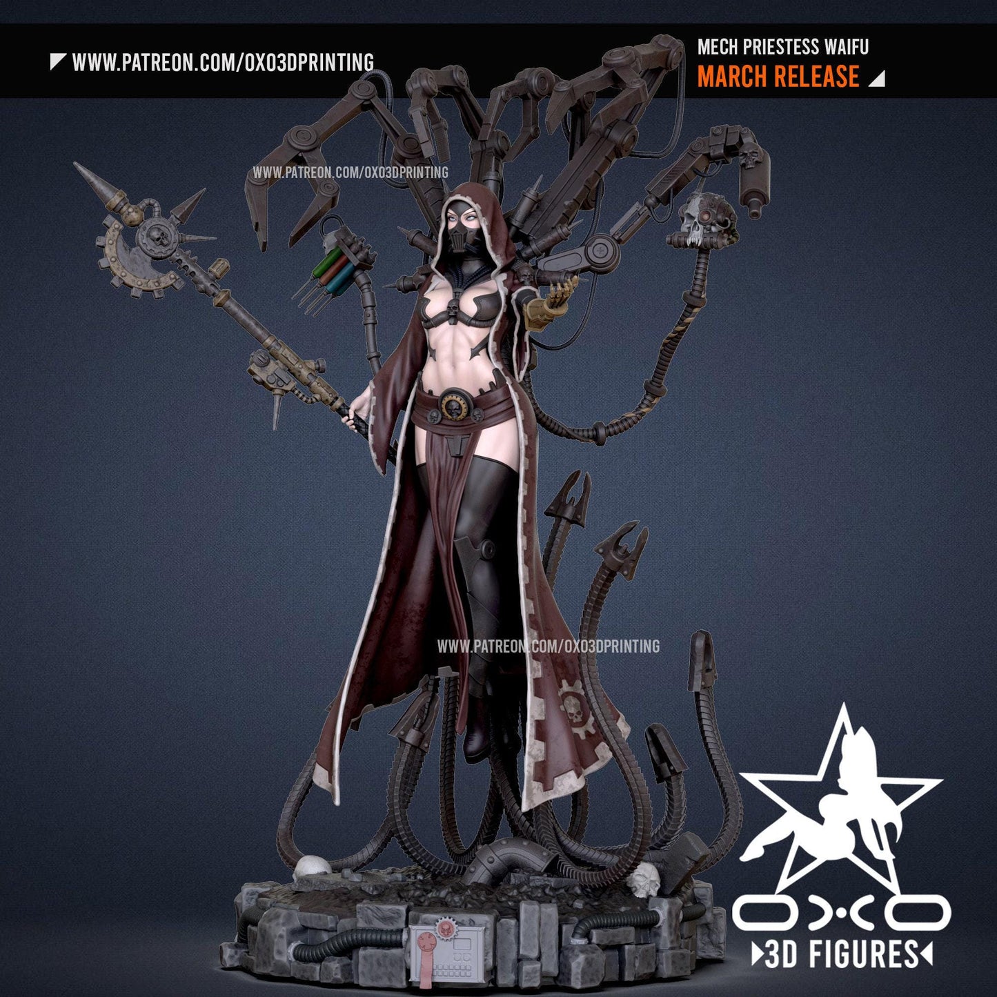 Elite Mech Priestess Waifu 3D Printed Resin Statue: Highly Detailed Collectible Figure for Sci-Fi Fans