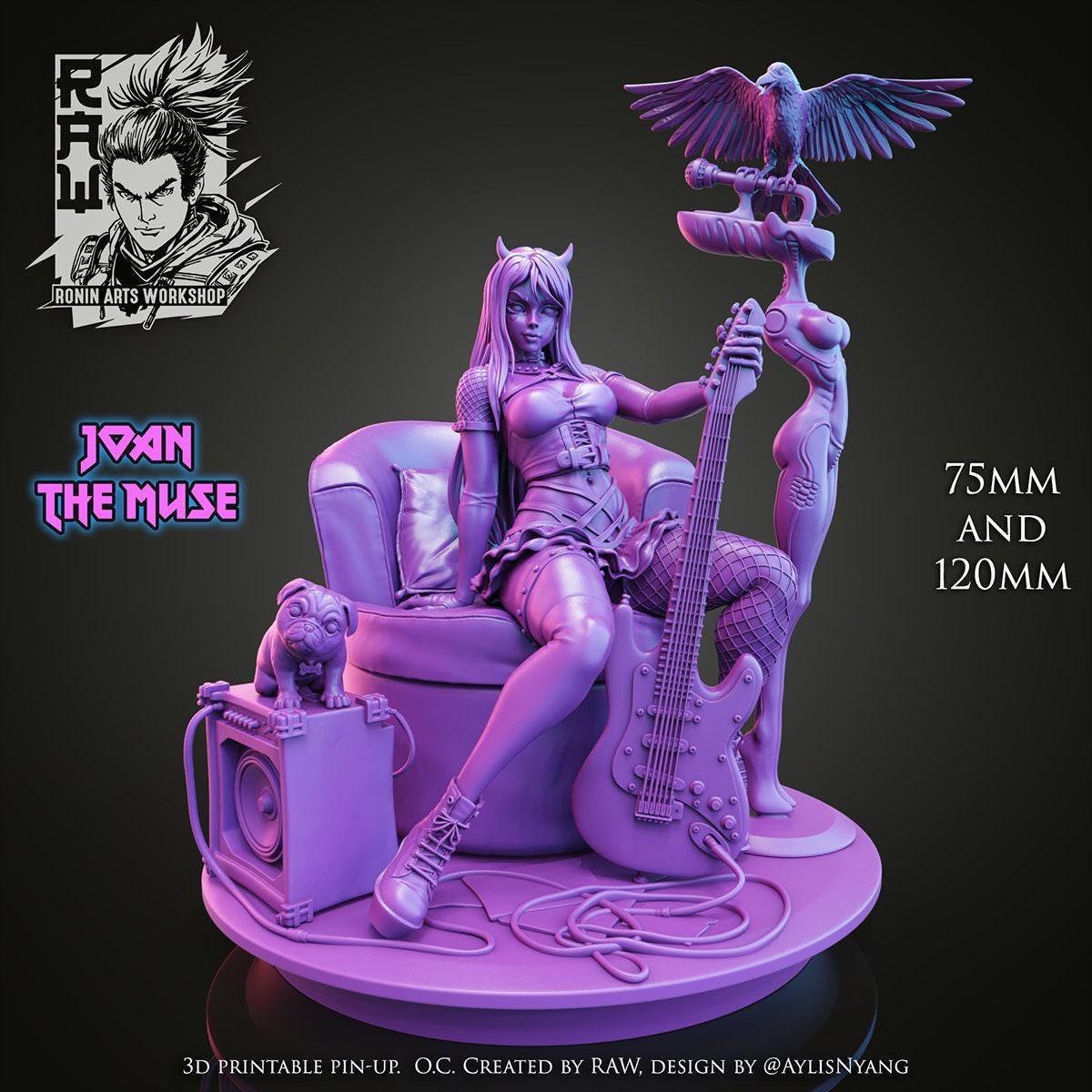 Joan the Muse NSFW 3D Printed Statue – Mature Cyber-Goth Pin-Up Resin Collectible, Made to Order for Adult Collectors