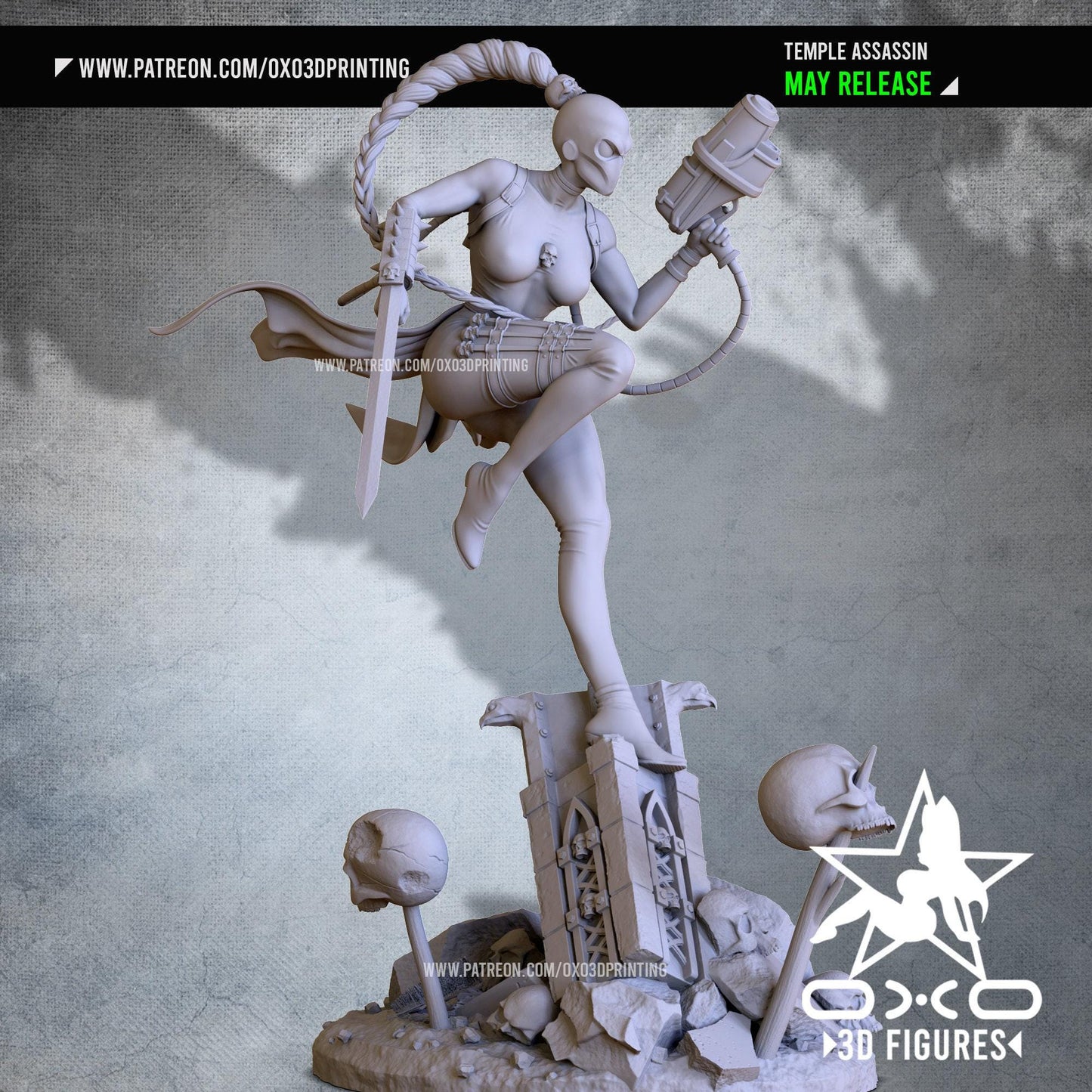 Calli Assassin: Dynamic 3D Printed Statue - NSFW Gaming Collectible
