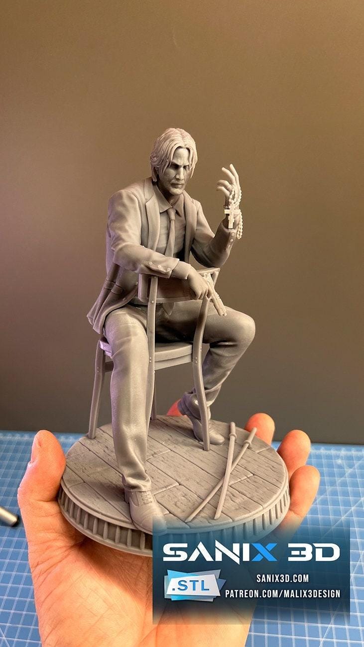 Legendary Keanu Reeves 'Baba Yaga' 3D Printed Statue: Iconic Assassin Film Fan Art Collectible