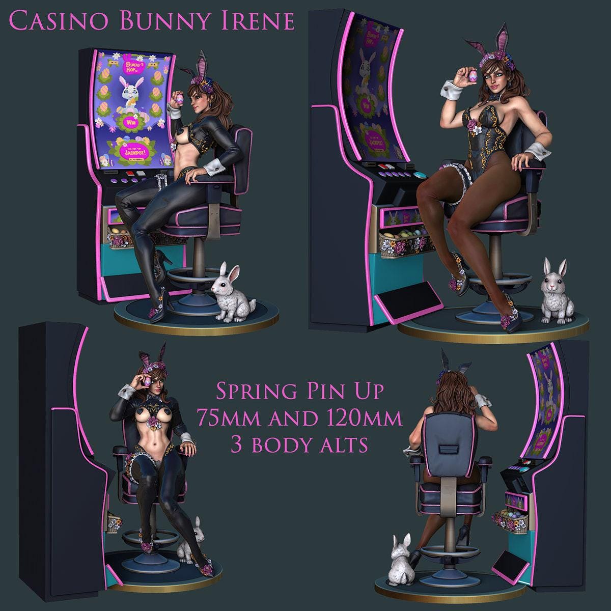 Pin Up Bunny Irene NSFW 3D Printed Statue – Mature Pin-Up Art Resin Collectible, Made to Order for Adult Collectors