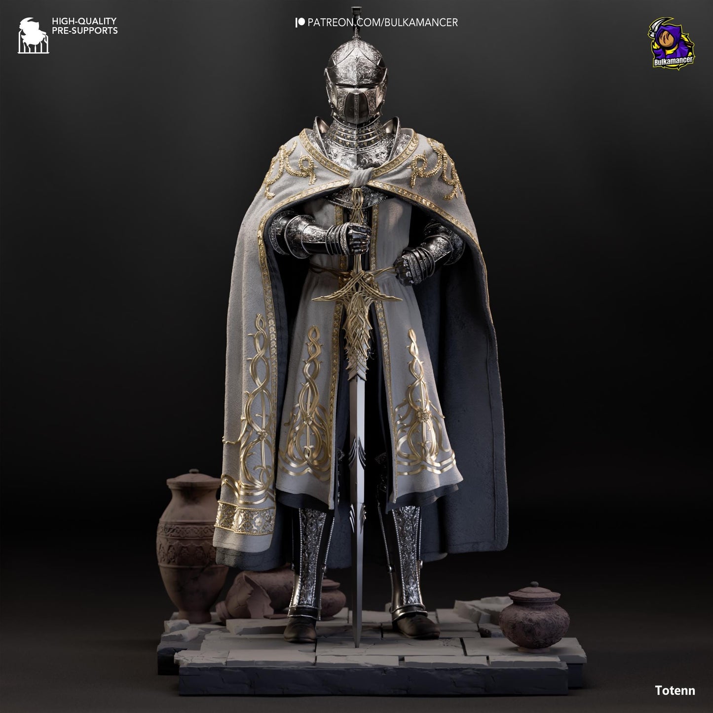 a statue of a knight with a sword and armor