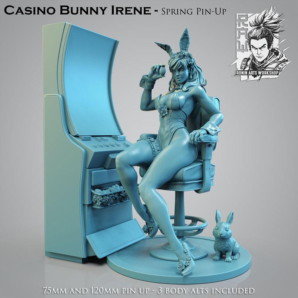 Pin Up Bunny Irene NSFW 3D Printed Statue – Mature Pin-Up Art Resin Collectible, Made to Order for Adult Collectors