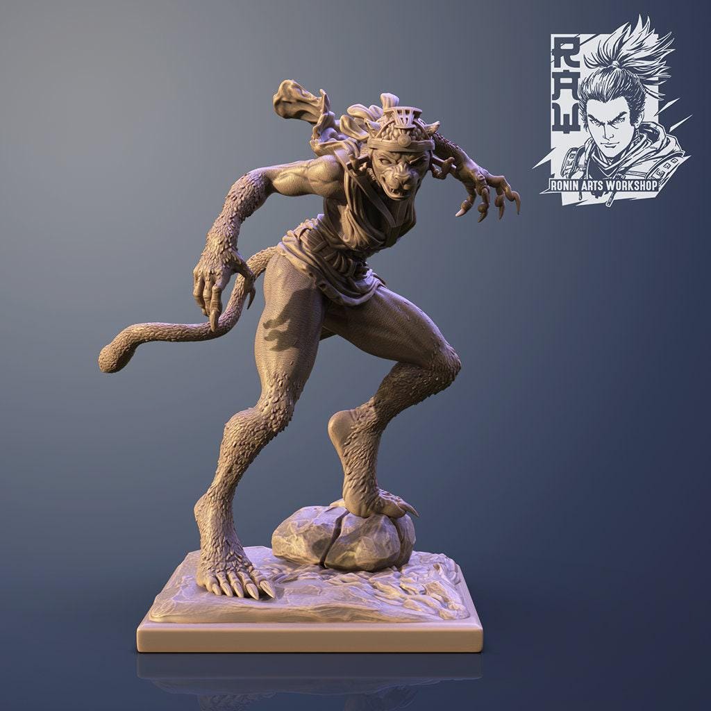 Naija the Fighter Collectible Miniature, 35 mm, Feline Fury, Tabletop miniatures, Collectible figurines, Pathfinder, dungeons and dragons