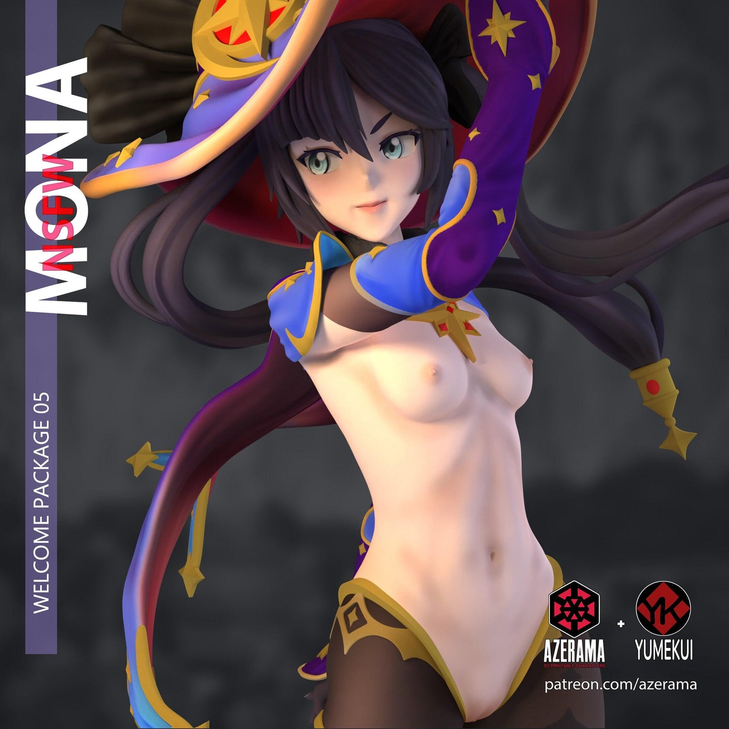 Mystical Astrologist: Mona 3D Print Collectible Statue – Genshin Impact Figure with NSFW Option