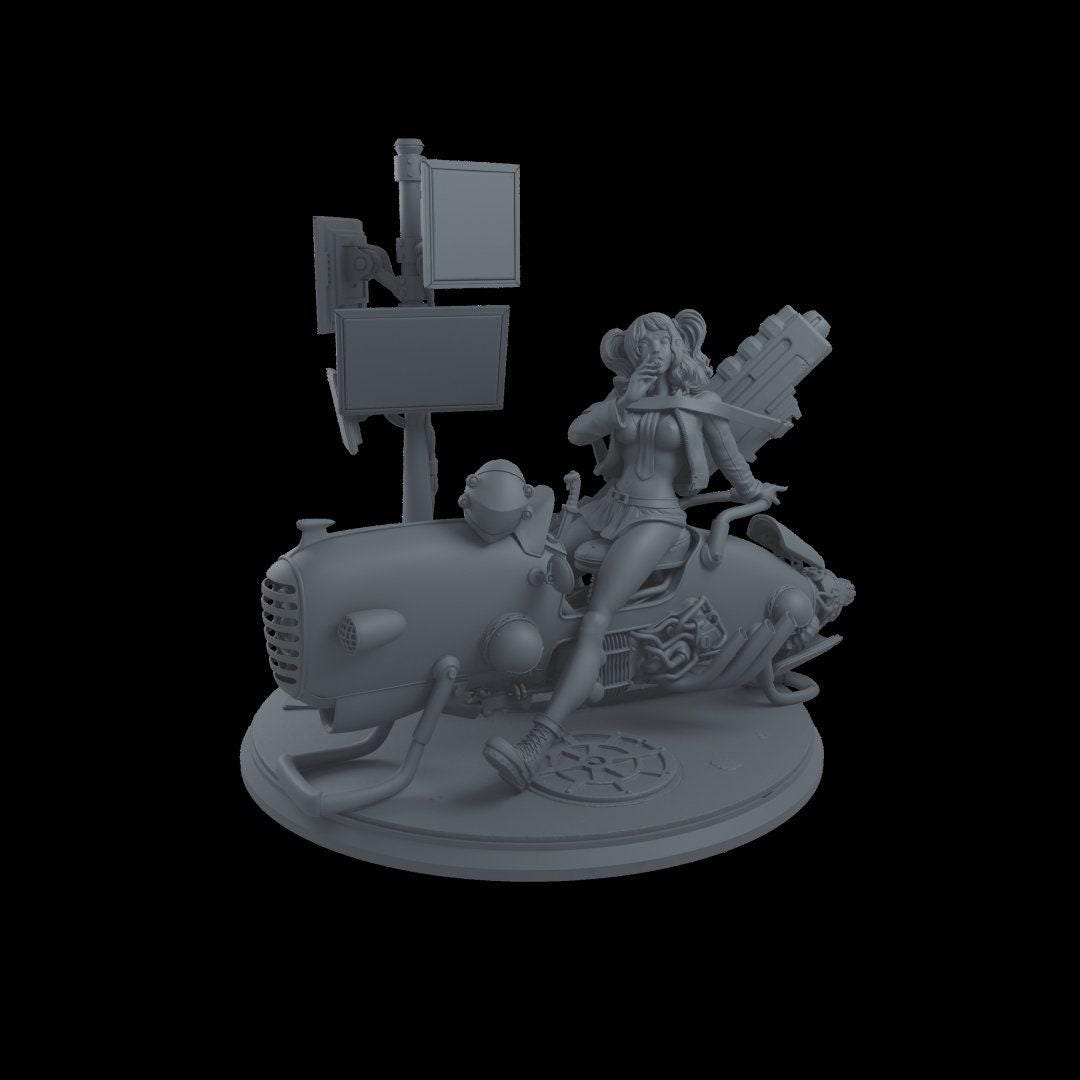 Future Biker Babe NSFW 3D Printed Statue – Mature Sci-Fi Pin-Up Resin Collectible, Made to Order for Adult Collectors