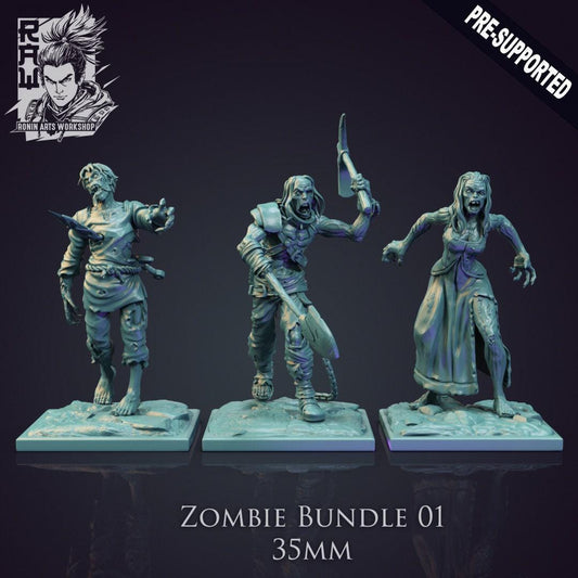 Zombie Bundle Collectible Miniatures | 35mm Scale Unpainted Resin Figures for Tabletop RPG & Wargaming