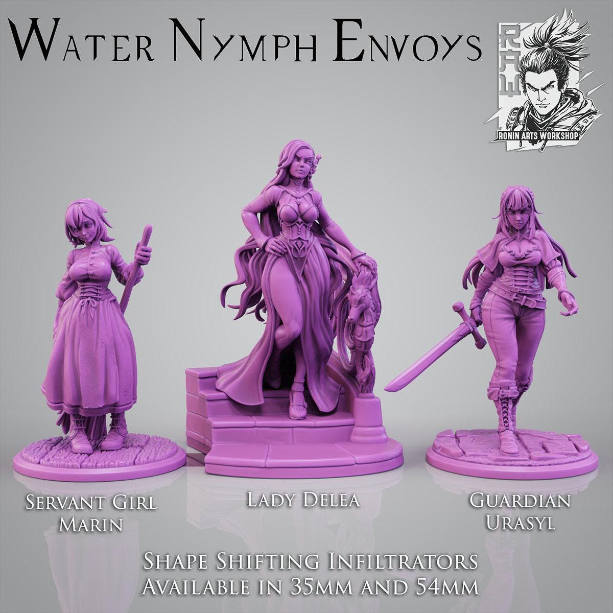 Water Nymph Envoys Miniatures - 35mm Mermaid Collectible Figurines for Dungeons & Dragons, Pathfinder, Tabletop Gaming Decor