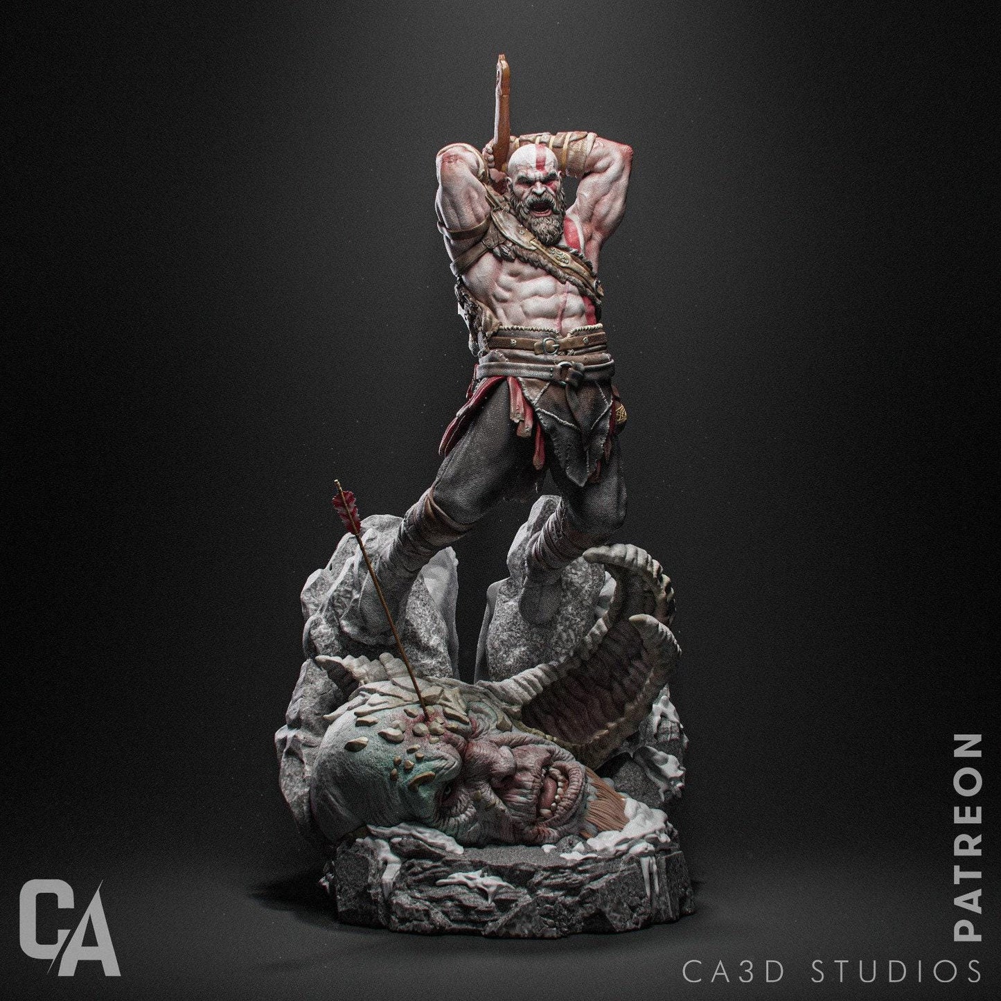 Unleash the God of War: Kratos 3D-Printed Collectible Figure – Masterpiece Gaming Statue