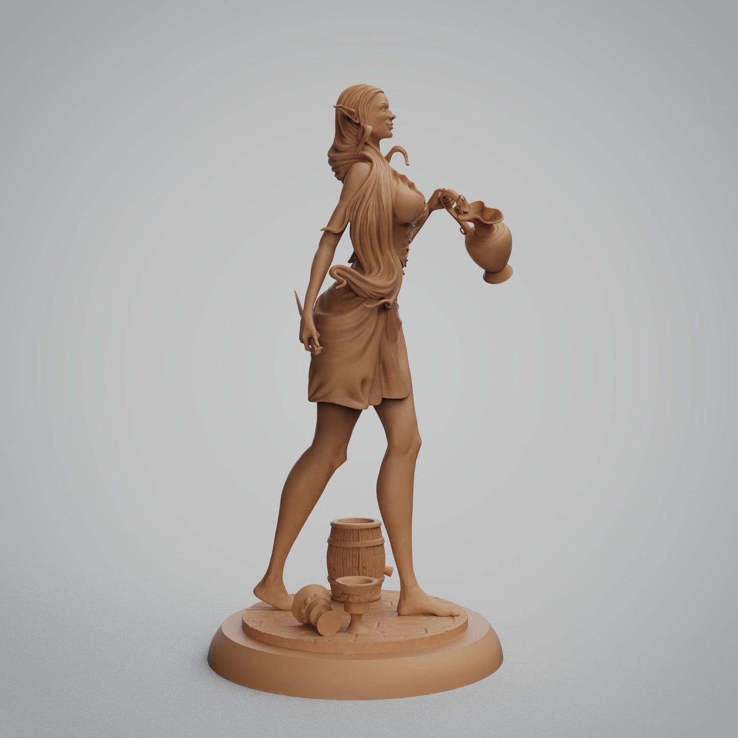 Meet Mirabel, the enchanting Elf Barmaid Collectible Resin Statue. A stunning fantasy miniature for display and tabletop gaming