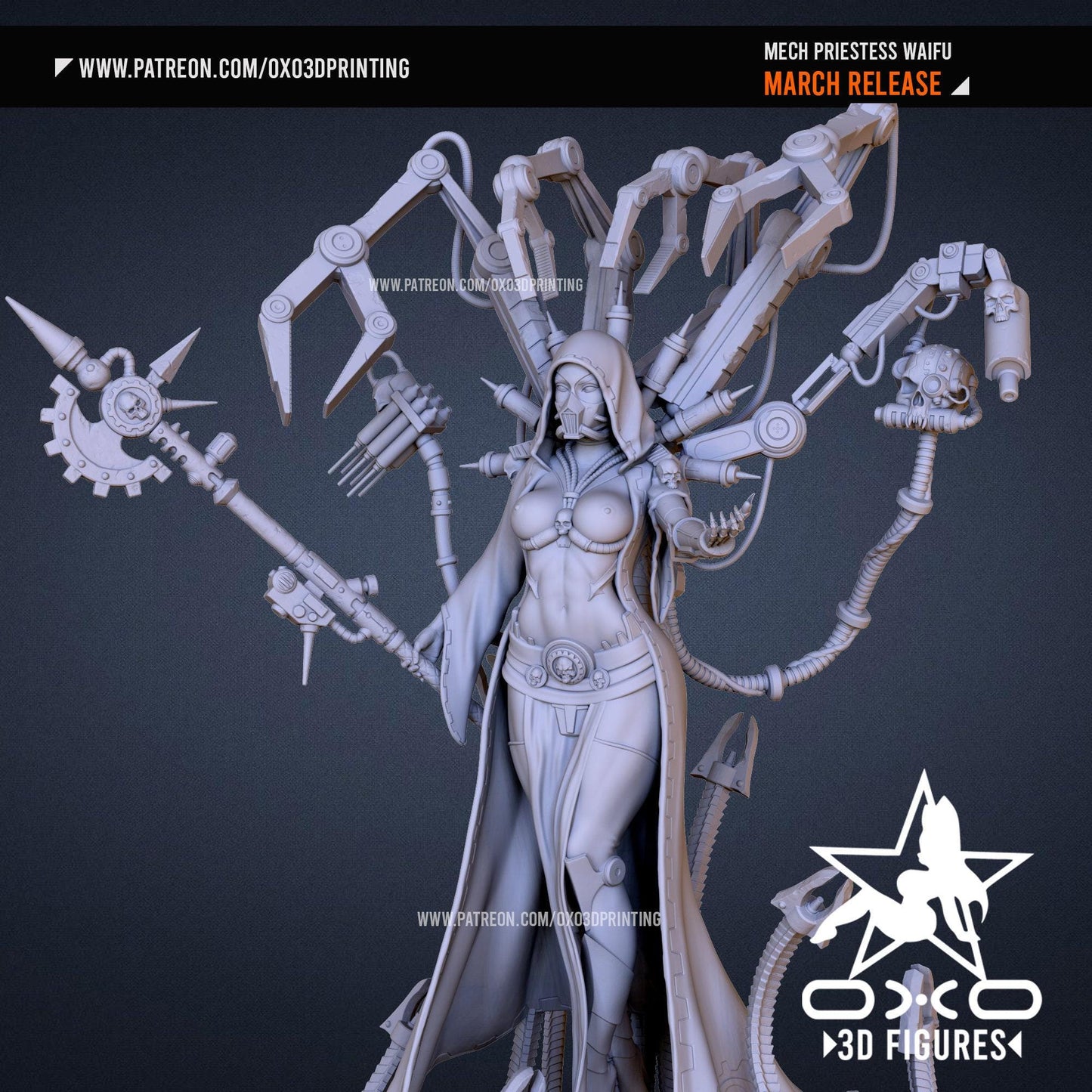 Elite Mech Priestess Waifu 3D Printed Resin Statue: Highly Detailed Collectible Figure for Sci-Fi Fans