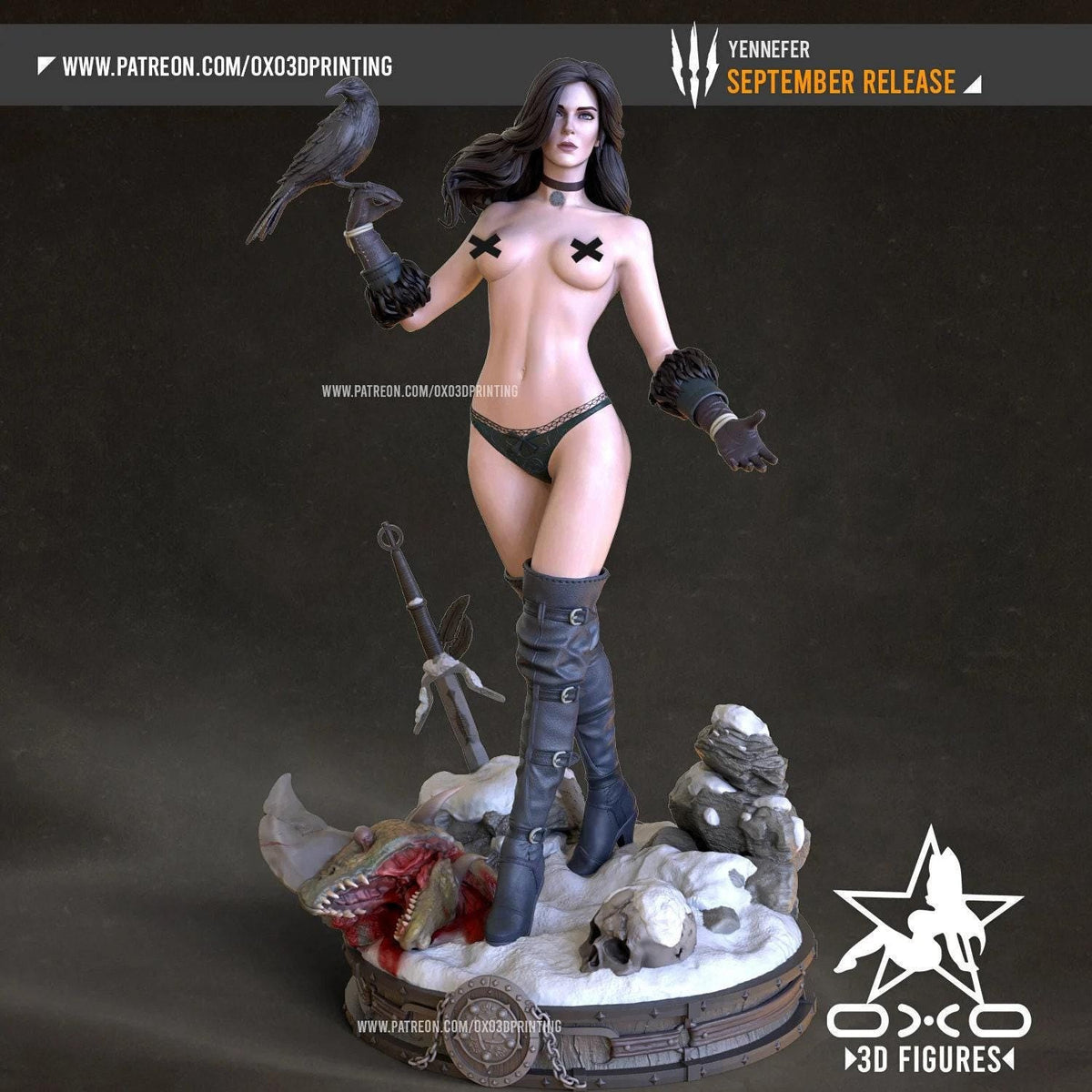 Yennefer Witcher NSFW 3D Printed Statue – Mature Raven Sorceress Resin Collectible, Made to Order for Adult Collectors
