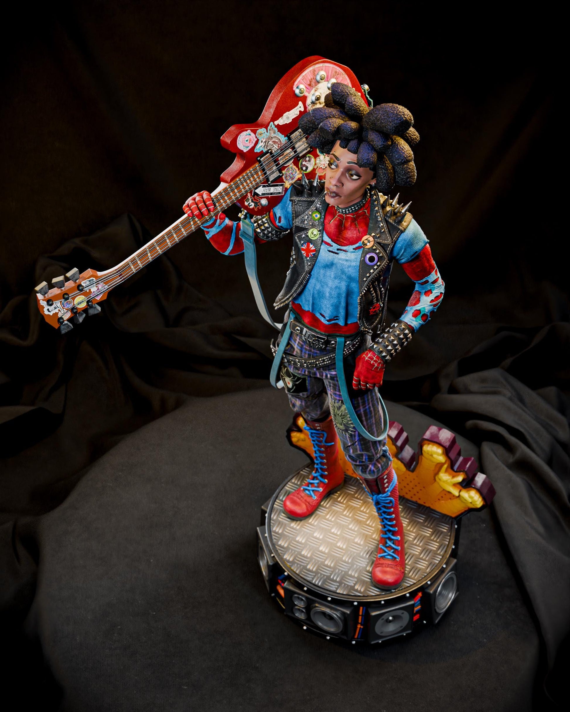 a statue of a clown holding a guitar