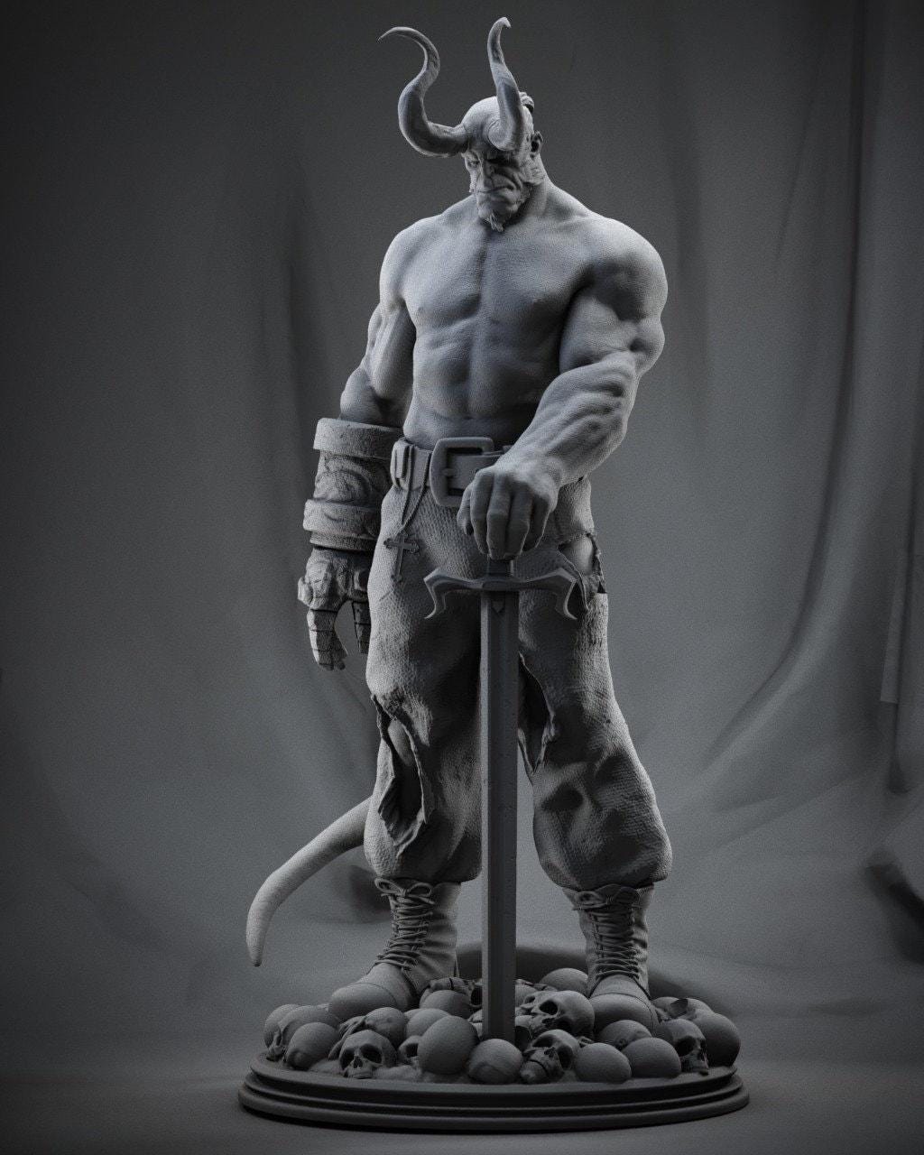 Unleash Big Red: Hellboy 3D Printed Collectible Statue - Hand-Painted Comic Hero Figure