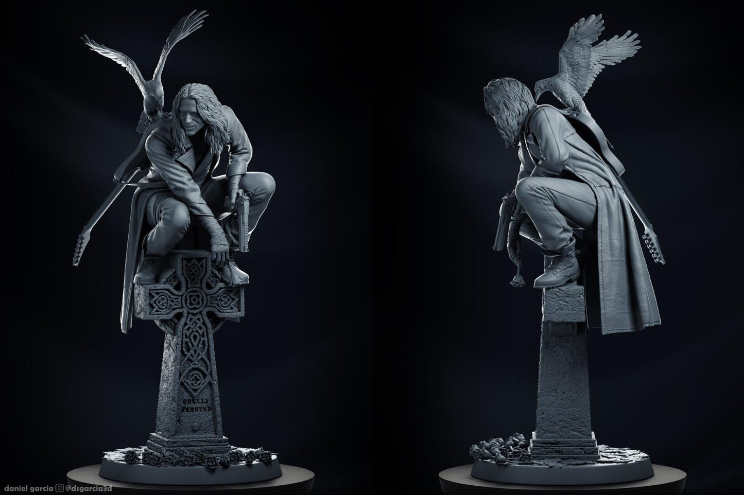 a statue of a woman sitting on top of a cross