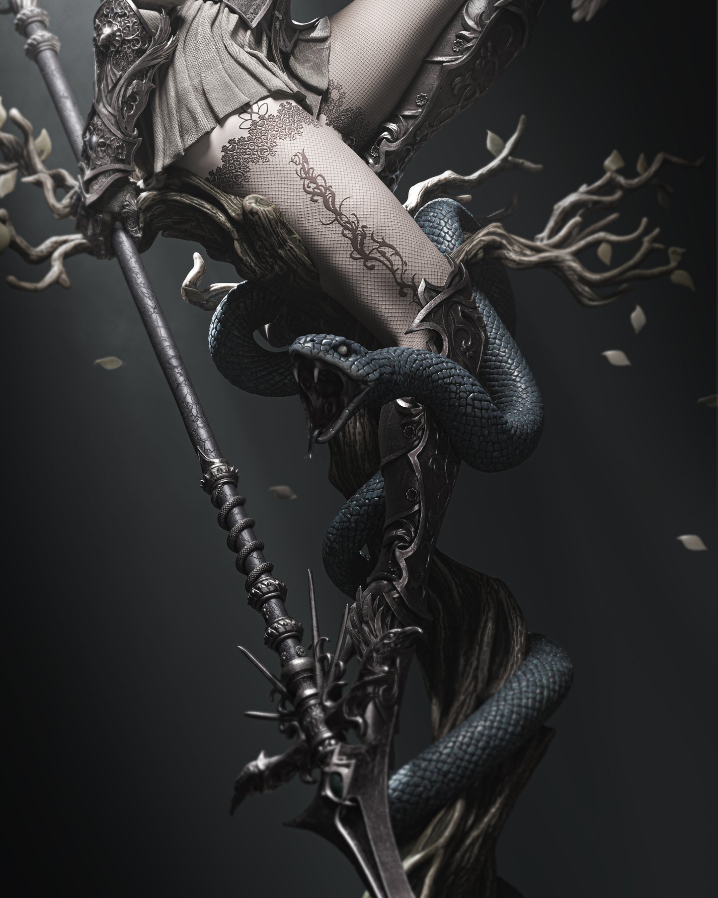 Leona Fantasy Warrior Statue with Raven Companions | 3D Printed Collectible Figure (Painted/Unpainted)