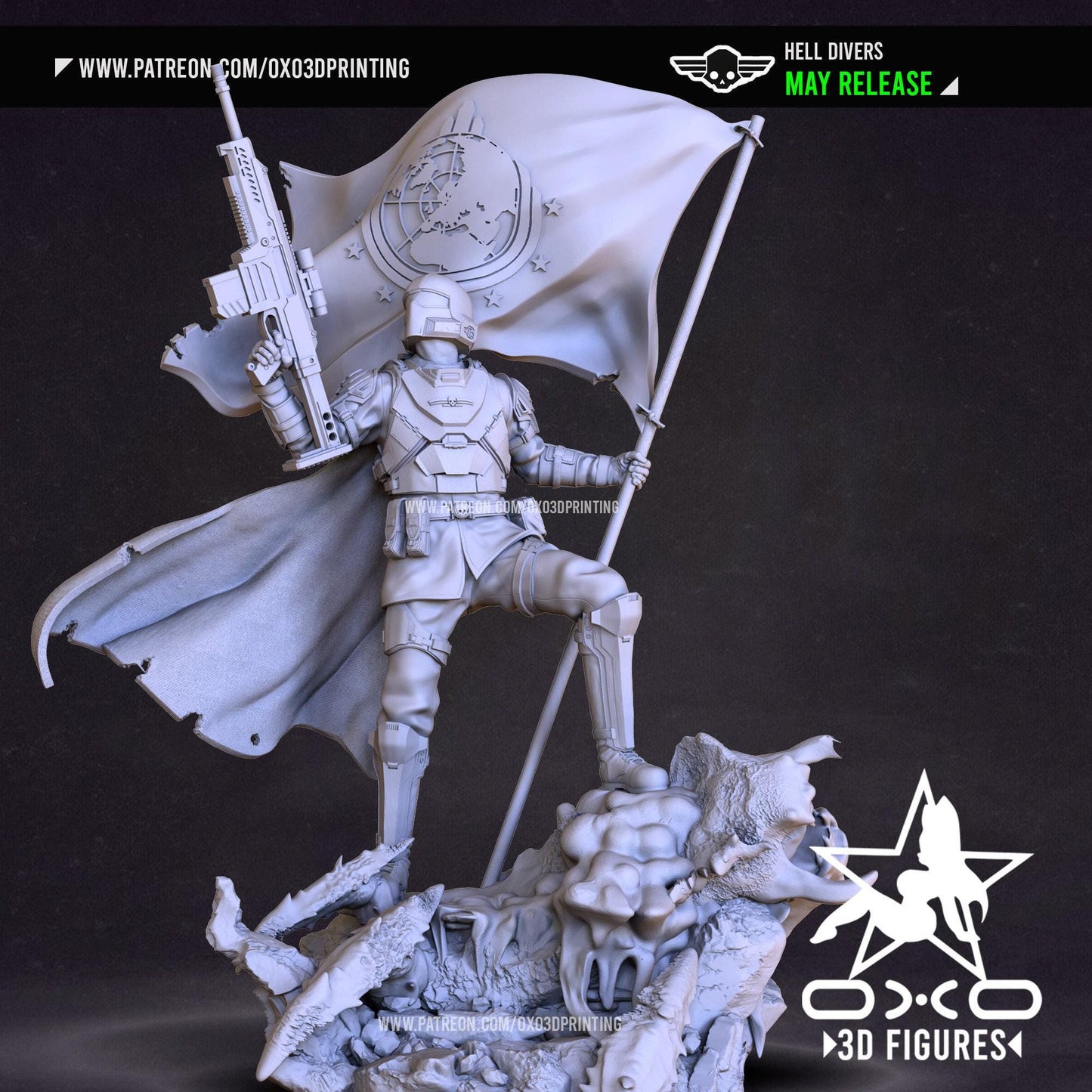 HellDiver 3D Printed Statue: Elite Soldier Collectible for Gaming Enthusiasts