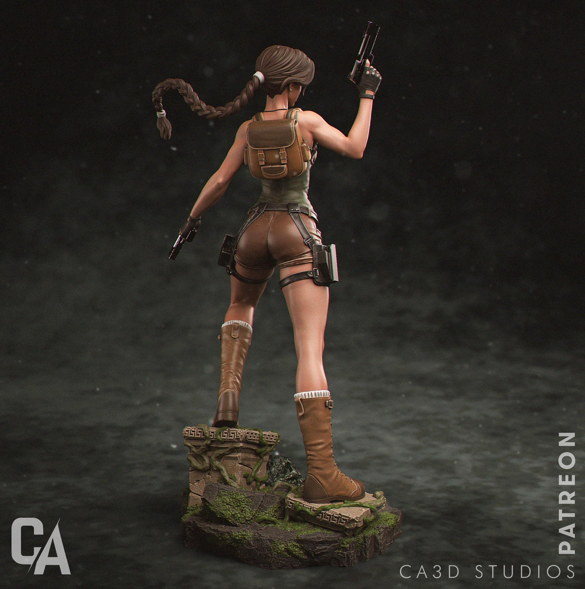 a statue of a woman with a gun