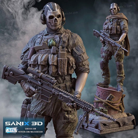 Ghost Call of Duty Resin Statue - Hand-Painted or Unpainted 3D Printed Collectible | Tactical Gaming Decor