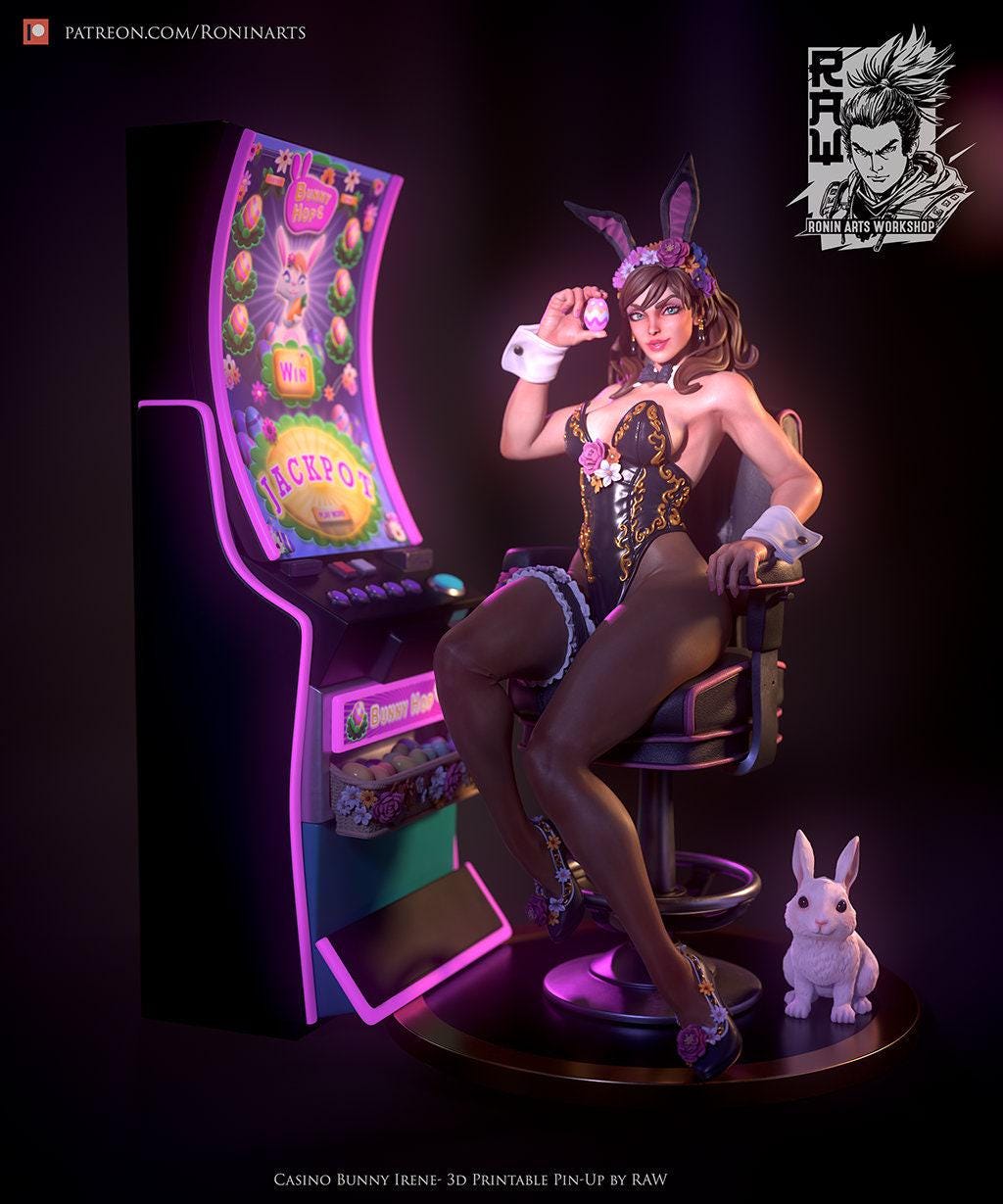Pin Up Bunny Irene NSFW 3D Printed Statue – Mature Pin-Up Art Resin Collectible, Made to Order for Adult Collectors