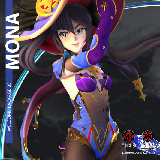 Mystical Astrologist: Mona 3D Print Collectible Statue – Genshin Impact Figure with NSFW Option