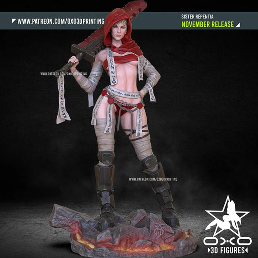 Sister Repentia 3D Print Collectible Statue - Warhammer 40K Adepta Sororitas Figure