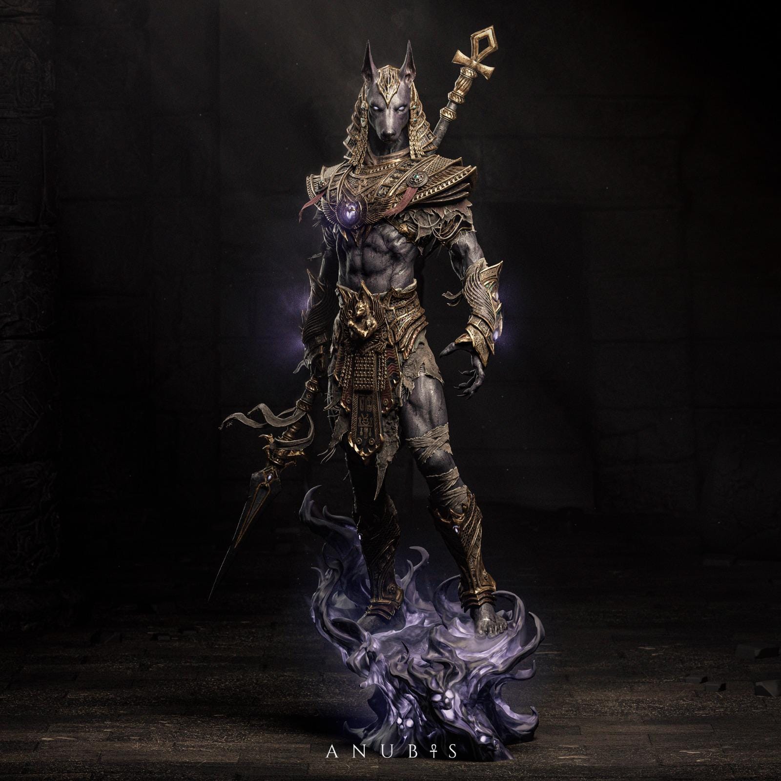 a statue of a demon holding a sword