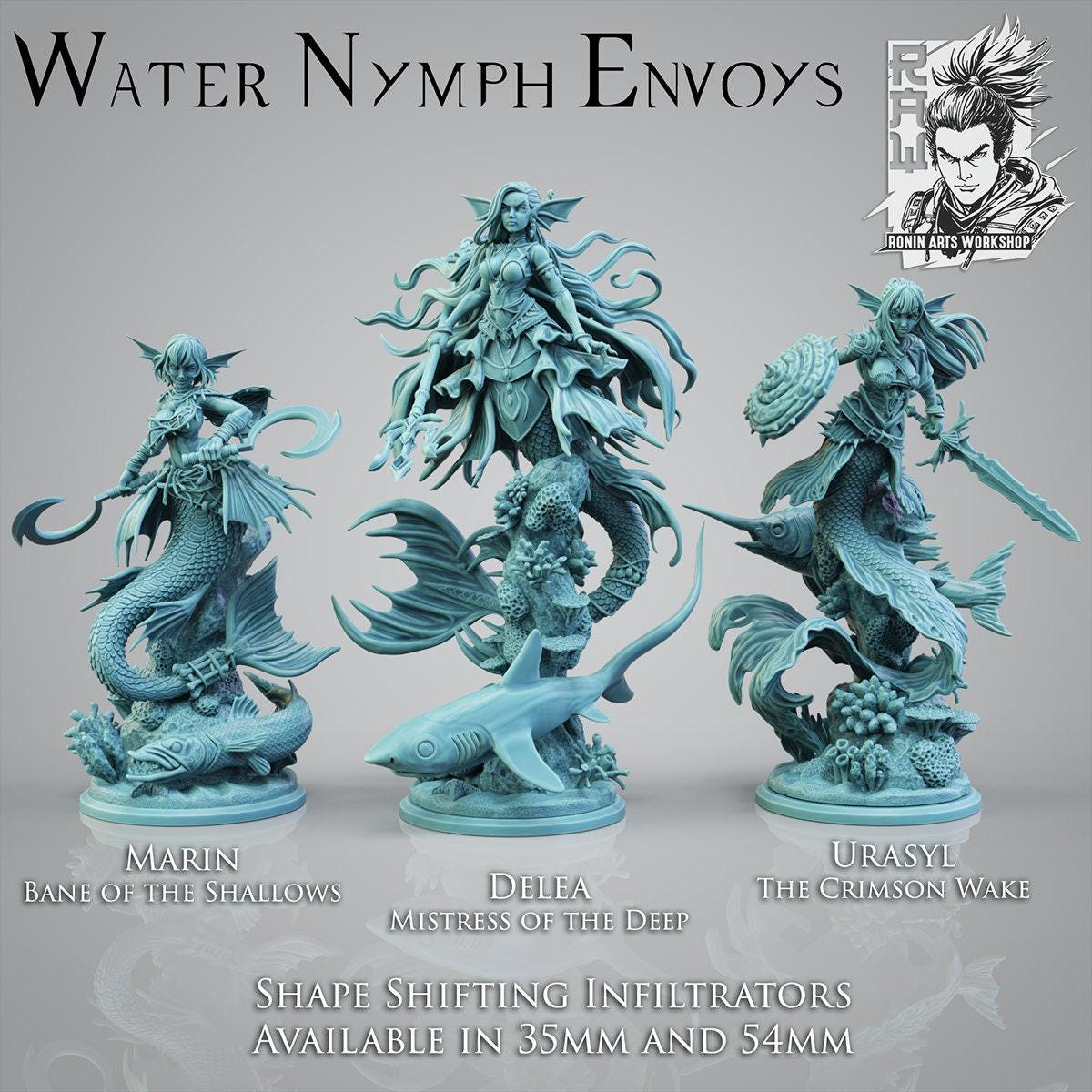 Water Nymph Envoys Miniatures - 35mm Mermaid Collectible Figurines for Dungeons & Dragons, Pathfinder, Tabletop Gaming Decor