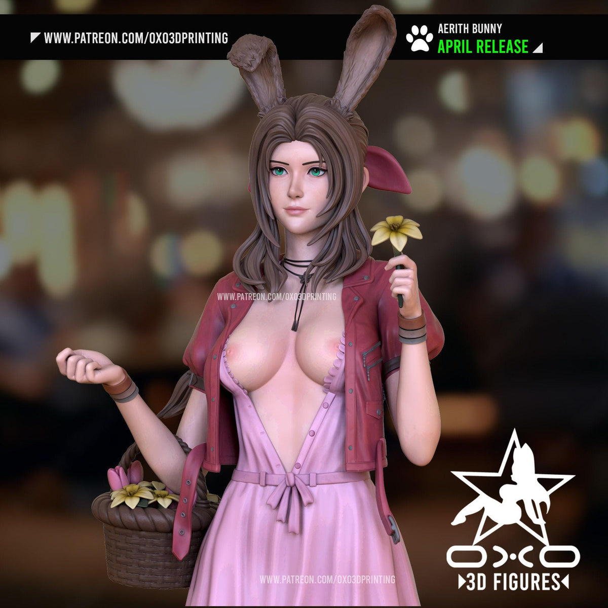 Aerith Bunny NSFW 3D Printed Statue – Mature Final Fantasy Pin-Up Resin Collectible, Made to Order for Adult Collectors
