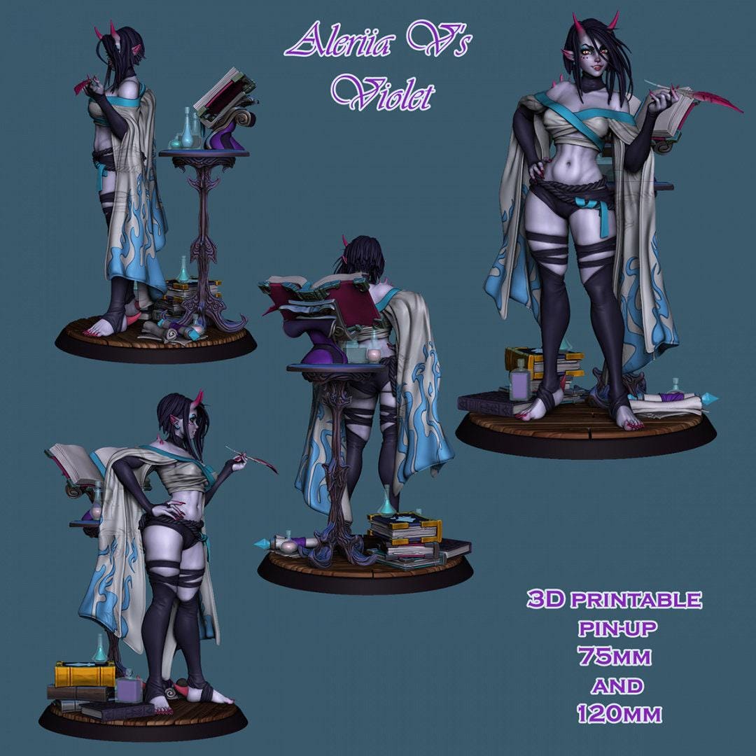 Pinup Violet NSFW 3D Printed Statue – Mature Fantasy Pin-Up Resin Collectible, Made to Order for Adult Collectors & Fans