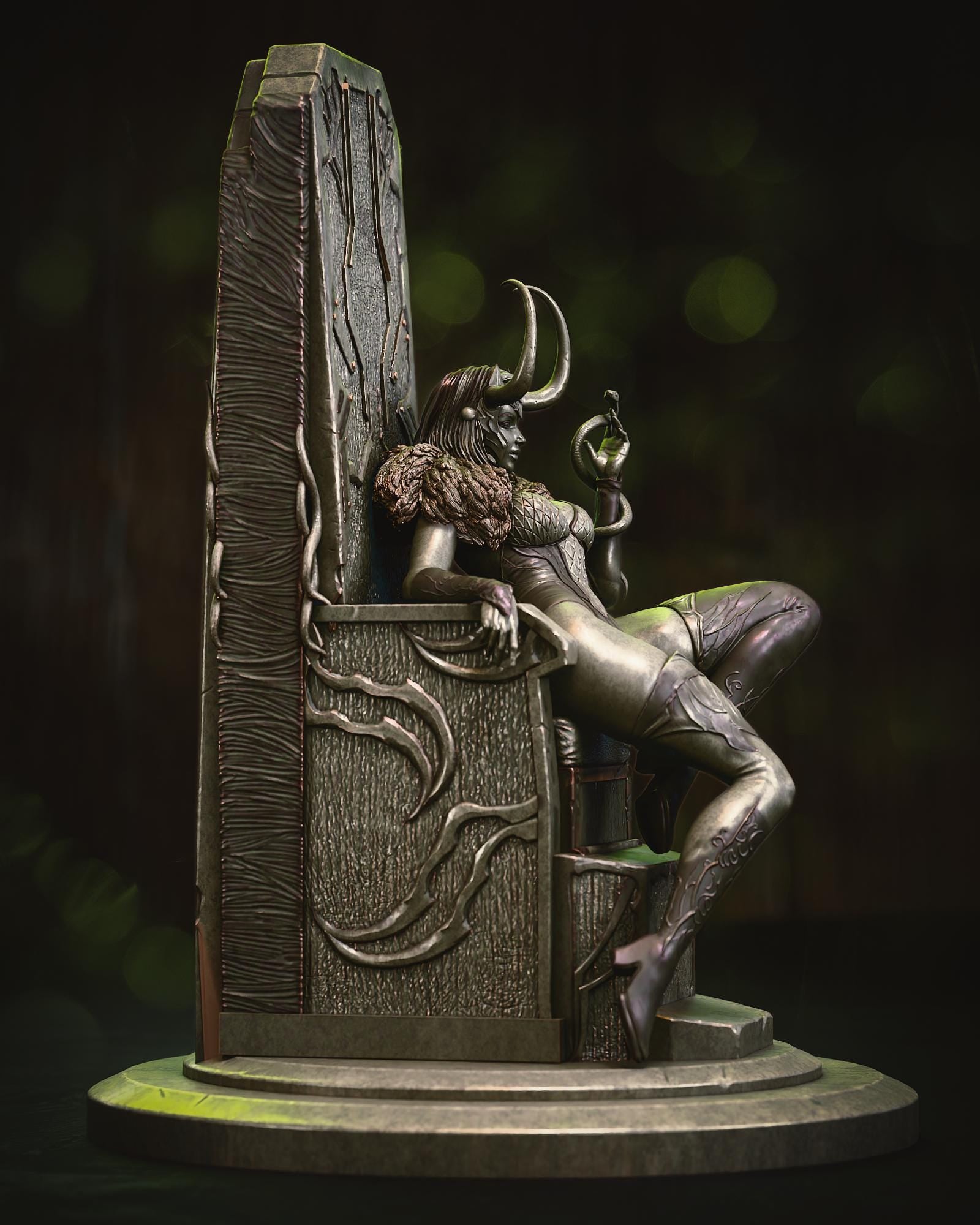 a statue of a woman leaning on a door