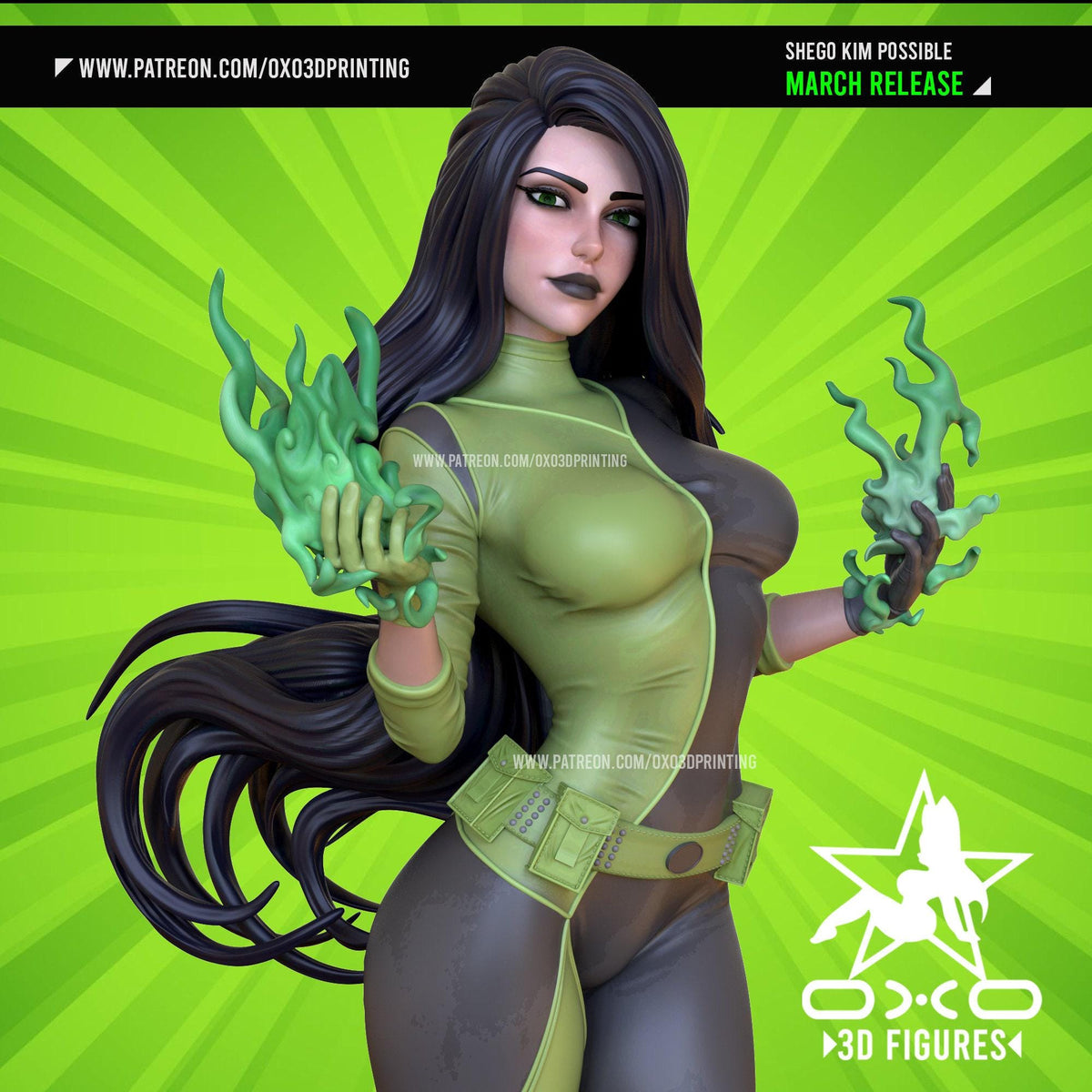 Shego NSFW 3D Printed Statue – Mature Energy Blast Villainess Resin Collectible, Made to Order for Adult Collectors