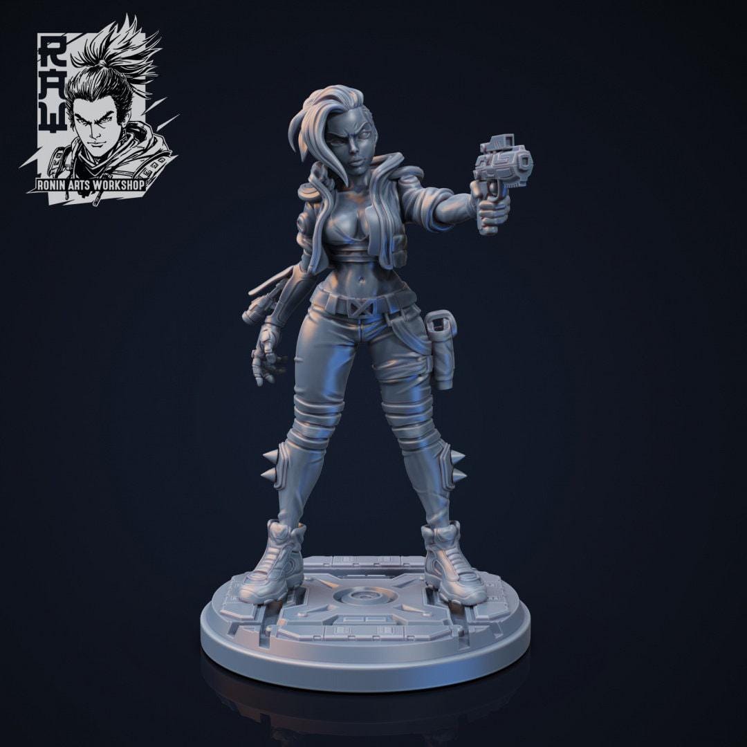 Spitfire Jen, 35 mm, 54 mm, 3D Printed miniature, cyberpunk model, cyberpunk 3d model, cyberpunk miniature, wargame miniature, sci-fi