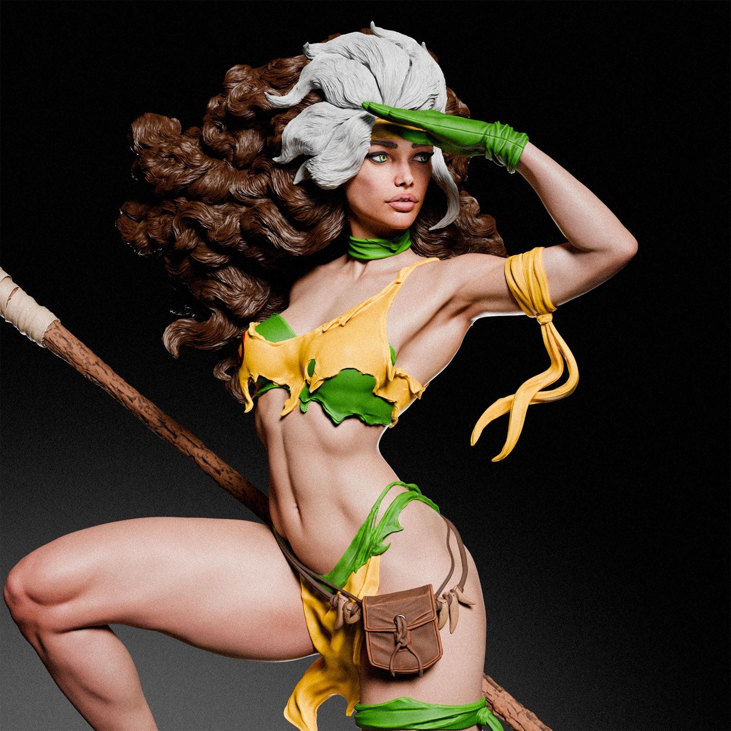 a woman dressed in a costume holding a stick
