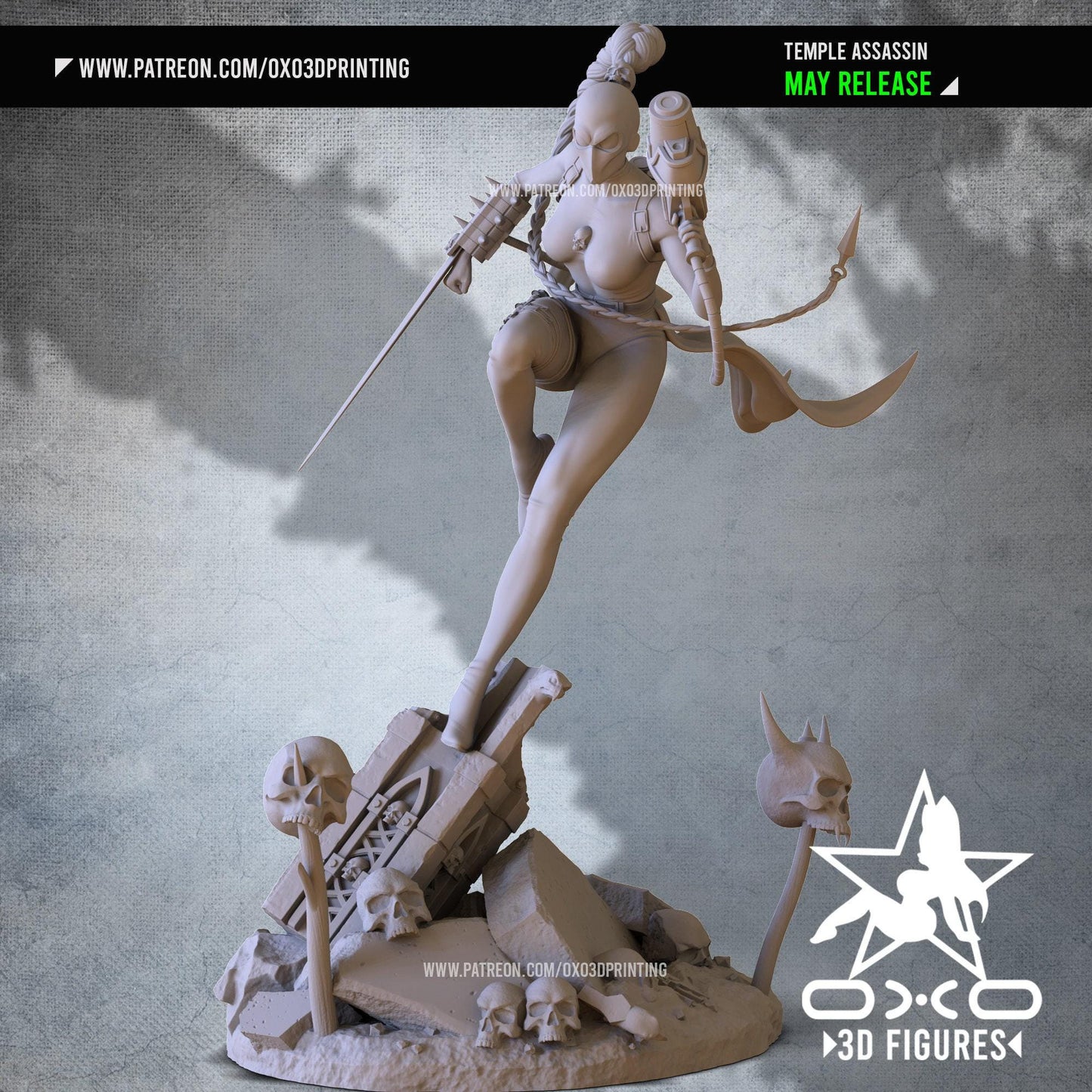 Calli Assassin: Dynamic 3D Printed Statue - NSFW Gaming Collectible