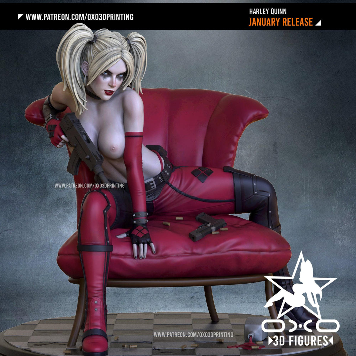 Harley Quinn NSFW 3D Printed Statue – Mature DC Anti-Hero Resin Collectible, Made to Order for Adult Collectors & Fans