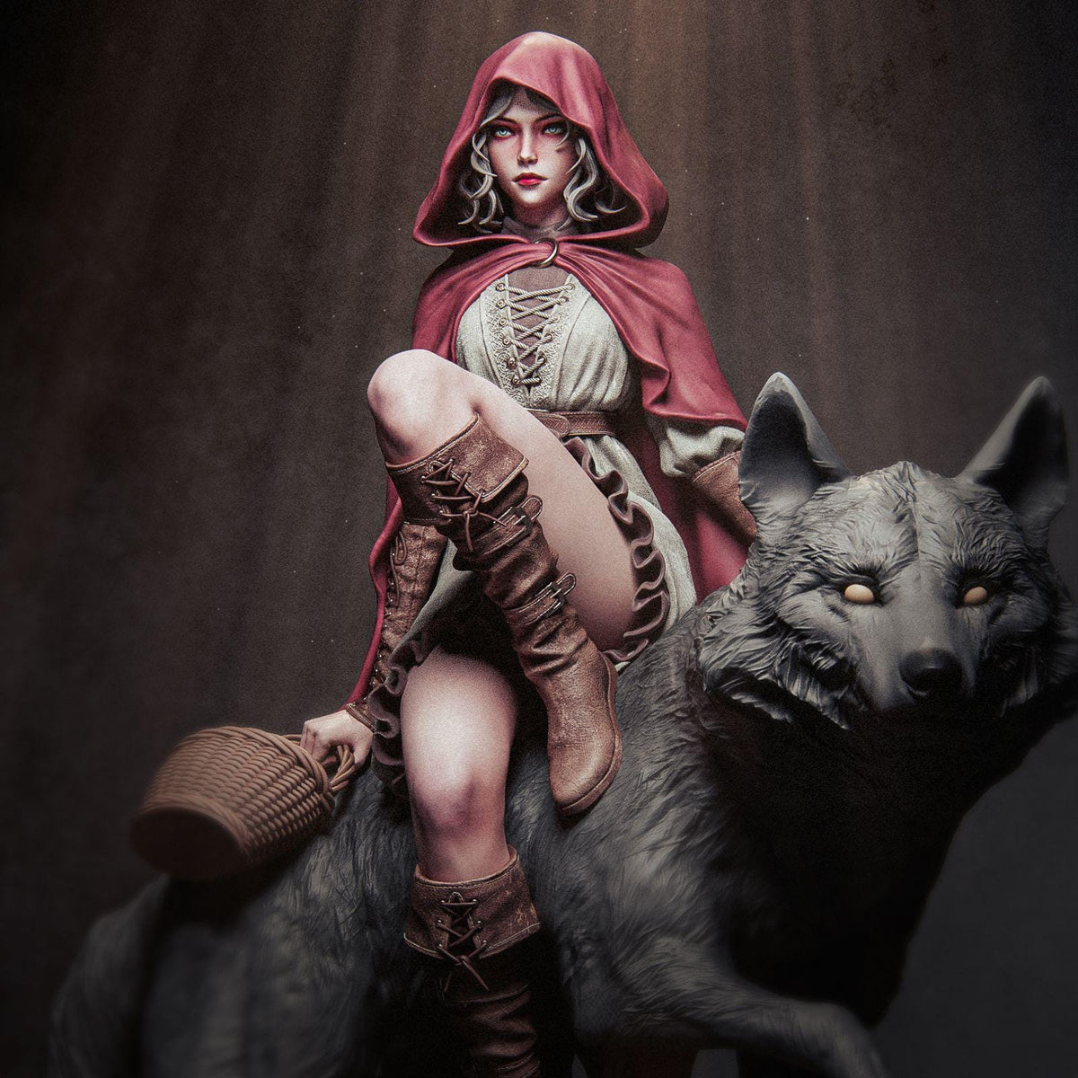 a statue of a woman sitting on top of a wolf