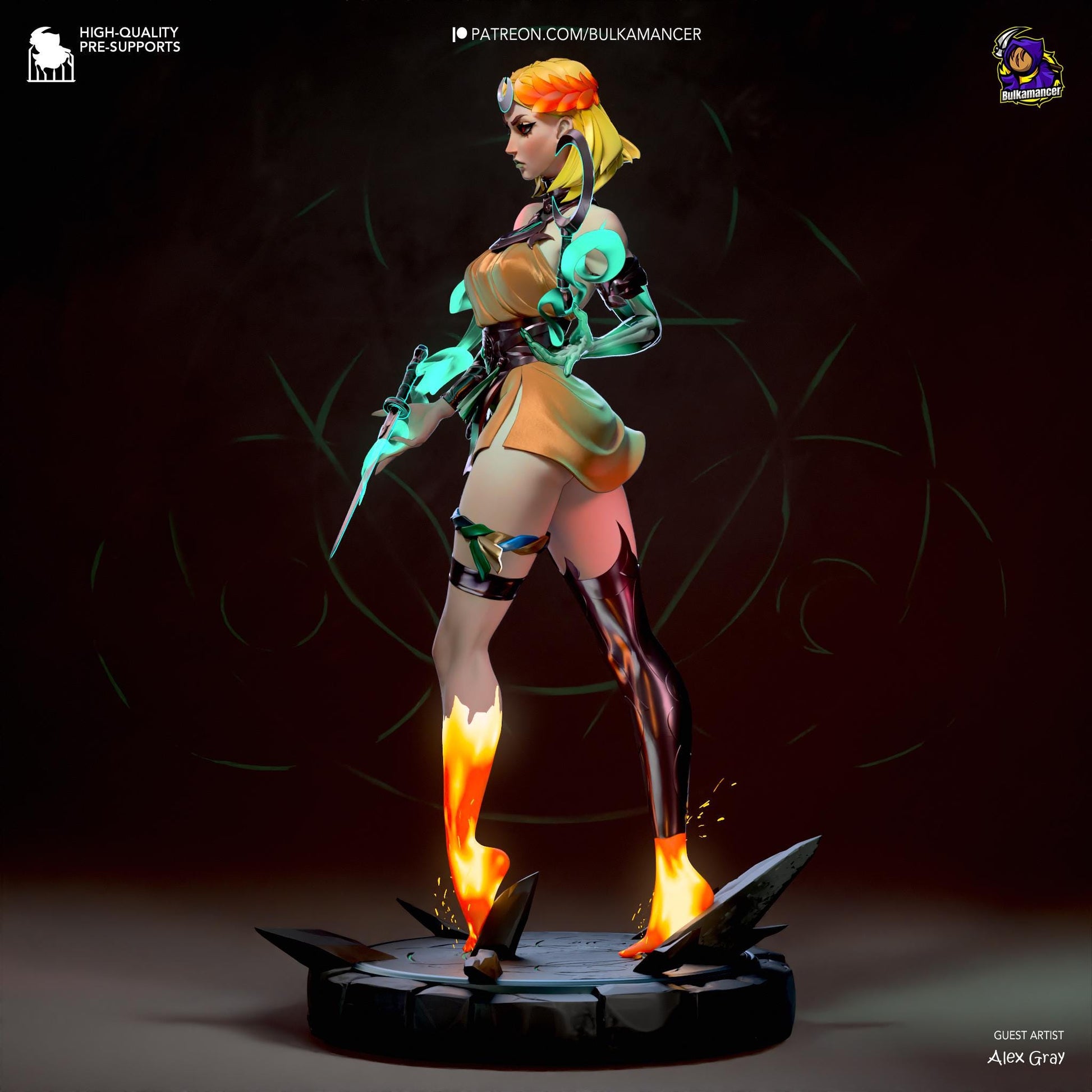 a statue of a woman in a futuristic outfit