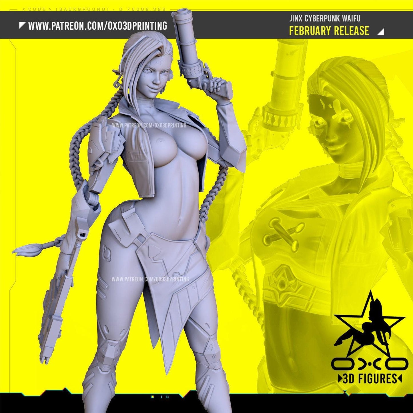Cyberpunk Jinx 3D Printed Statue: League of Legends Crossover Collectible
