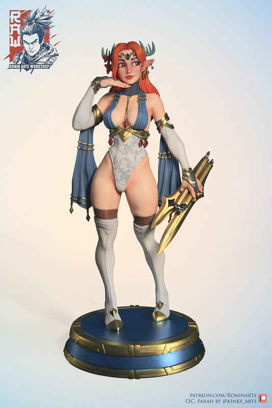 Farah NSFW 3D Printed Statue – Mature Elven Pin-Up Heroine Resin Collectible, Made to Order for Adult Collectors & Fans