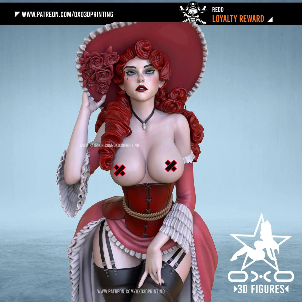 Redd Cowgirl NSFW 3D Printed Statue – Mature Western Pin-Up Resin Collectible, Made to Order for Adult Collectors & Fans