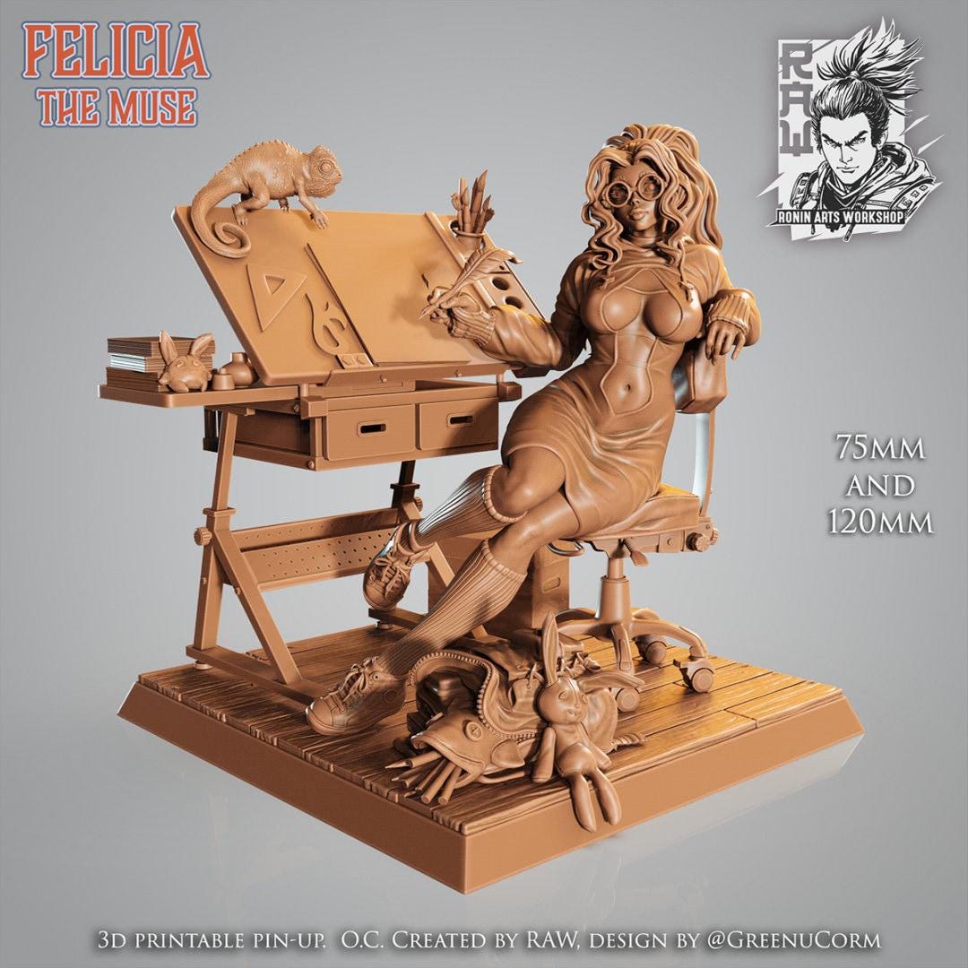 Pinup Felicia NSFW 3D Printed Statue – Mature Artist Studio Pin-Up Resin Collectible, Made to Order for Adult Collectors
