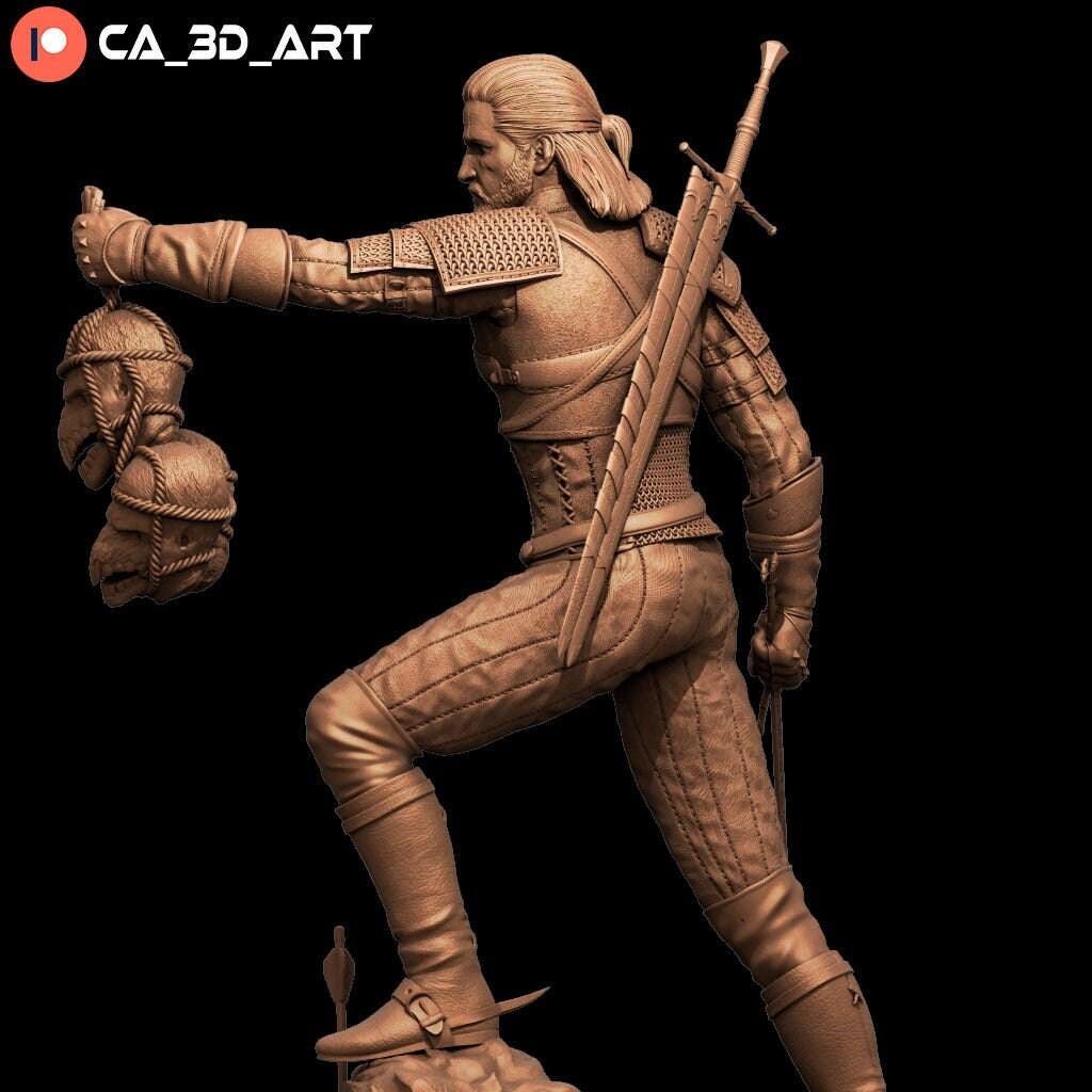 High-Detail Geralt of Rivia Statue, a 3D Printed Witcher 3 Collectible Figure for Fans of the Epic Monster Hunter Saga